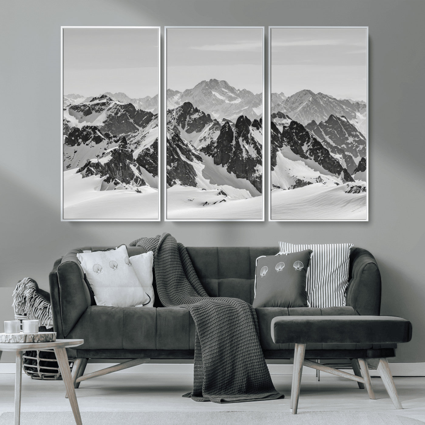 32399691-MGV-CV-36X24-Snowy Mountain Wall Art Canvas Print, Framed Mountain Peaks Art Picture Print, Alpine Mountains Perfect Minimalist Alpine Decor