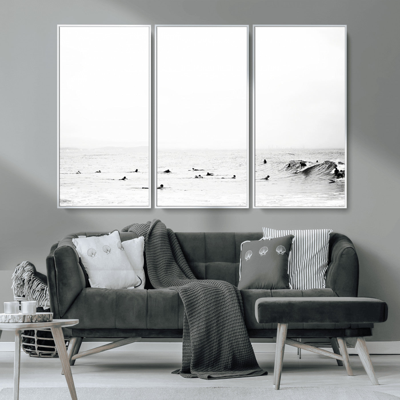 38441169-MGV-CV-36X24-Monochrome Swimming Wall Art Canvas Print, Framed Ocean Horizon Art Picture Print, Moody Coastal Perfect Minimalist Coastal Decor