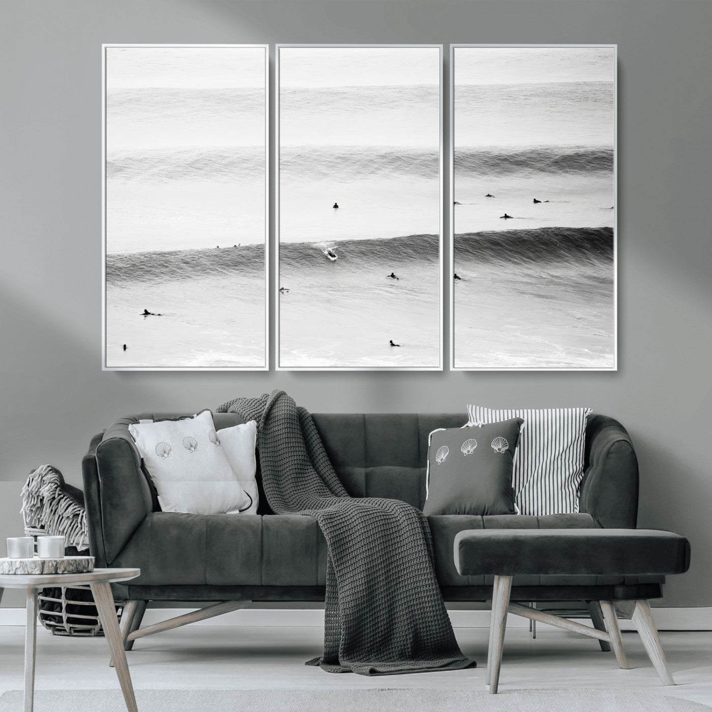 54291445-MGV-CV-36X24-Black White Ocean Wall Art Canvas Print, Framed Coastal Sport Art Picture Print, Ocean Culture Perfect Minimalist Coastal Decor