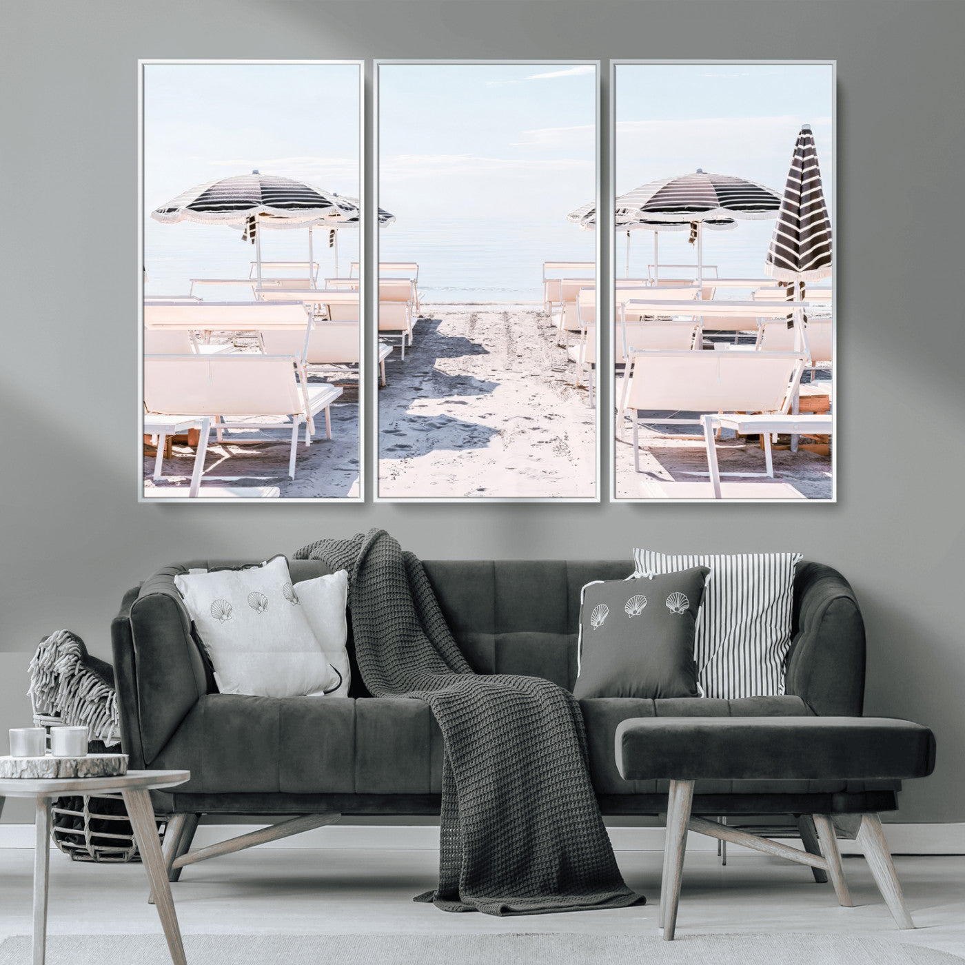 67623952-MGV-CV-36X24-Minimalist Beach Wall Art Canvas Print, Framed Pastel Sand Art Picture Print, Beach Aesthetic Perfect Coastal Minimalist Decor