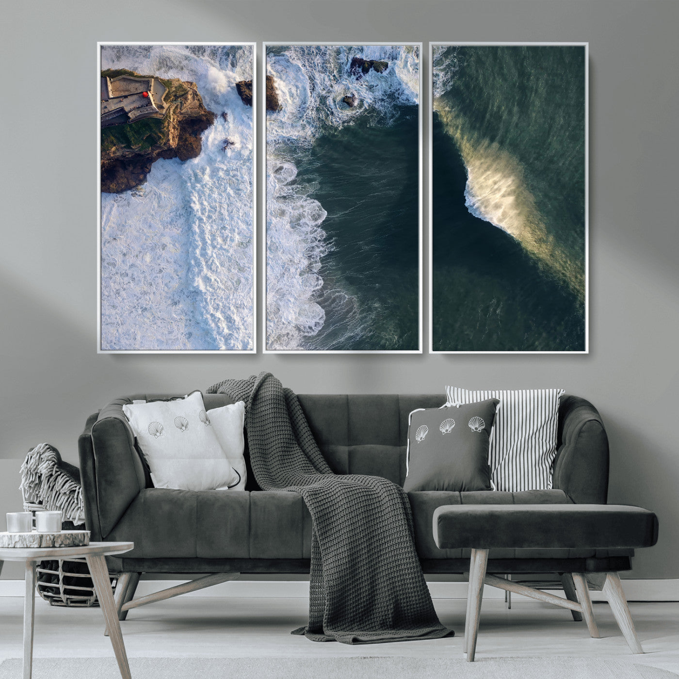 37405684-MGV-CV-36X24-Nazaré Coast Wall Art Canvas Print, Framed Aerial Ocean Art Picture Print, Coastal Fortress Perfect Dramatic Coastal Decor Artwork
