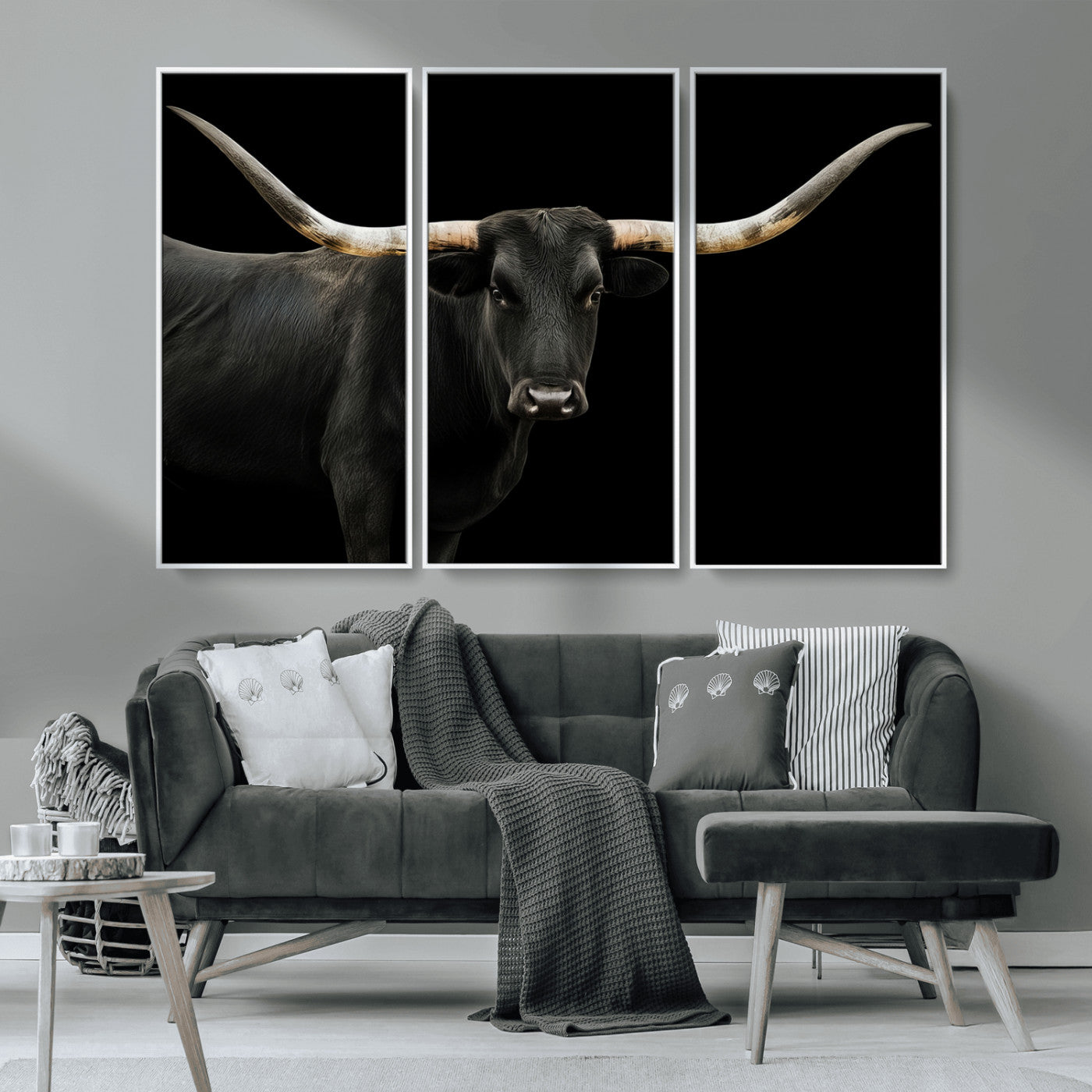 99448328-MGV-CV-36X24-Longhorn Cattle Wall Art Canvas Print, Framed Texas Ranch Art Picture Print, Western Cow Perfect Farmhouse Decor Artwork