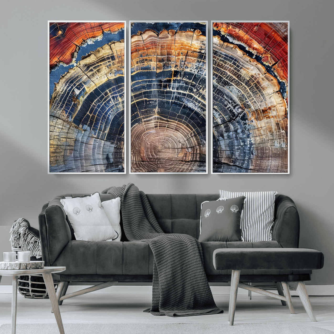 38987581-MGV-CV-36X24-Tree Ring Art Wall Art Canvas Print, Framed Rustic Wall Decor Art Picture Print, Nature Grain Print Perfect Modern Rustic Decor