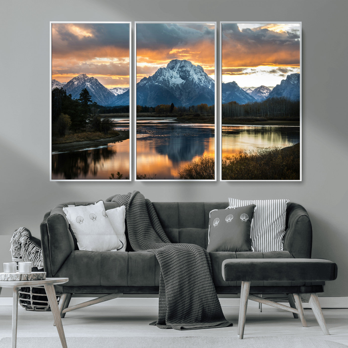 14130176-MGV-CV-36X24-Mountain Sunset Wall Art Canvas Print, Framed Alpine Wilderness Art Picture Print, Golden Hour Perfect Rustic Wilderness Decor