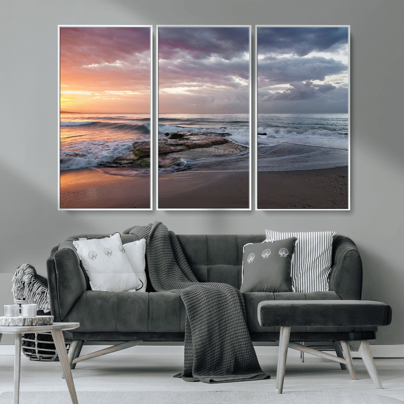 94208089-MGV-CV-36X24-Golden Hour Wall Art Canvas Print, Framed Tranquil Waves Art Picture Print, Beach Horizon Perfect Coastal Serenity Decor Artwork