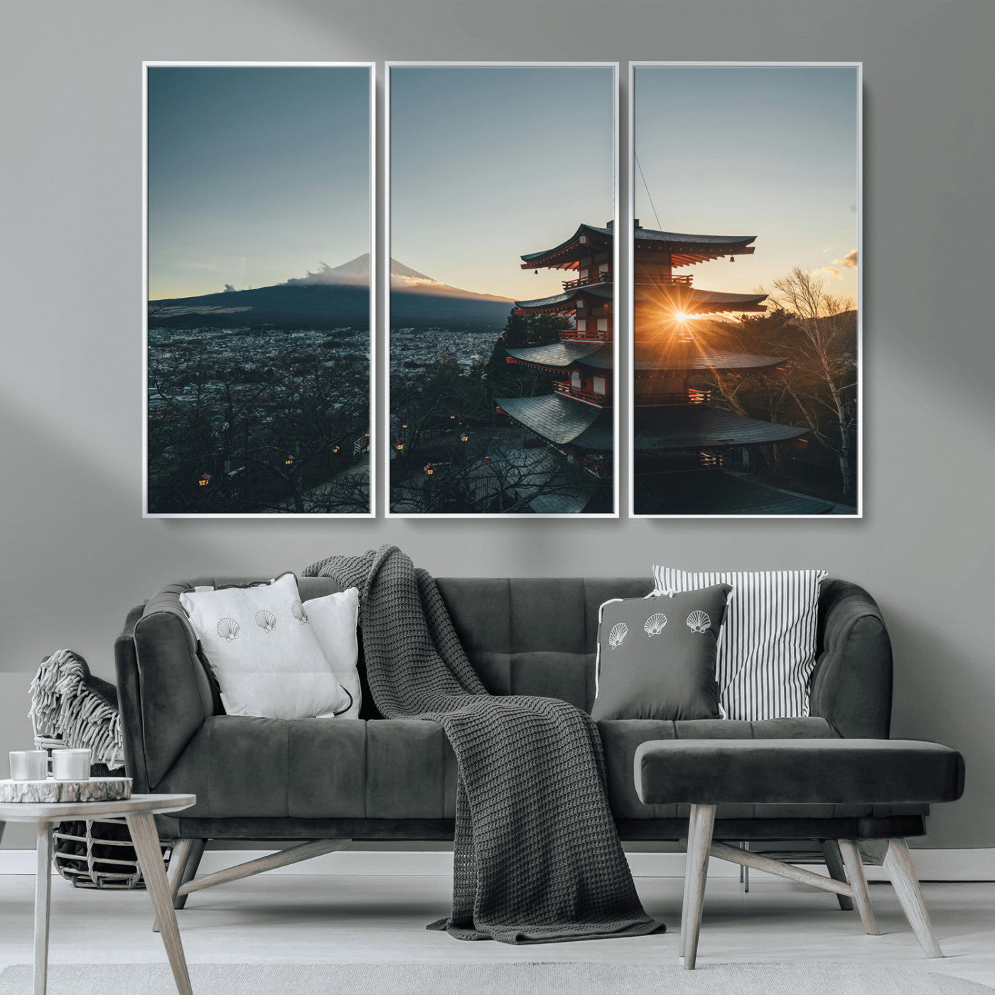 87729656-MGV-CV-36X24-Mount Fuji Wall Art Canvas Print, Framed Japan Travel Art Picture Print, Chureito Pagoda Perfect Zen Minimalism Decor Artwork