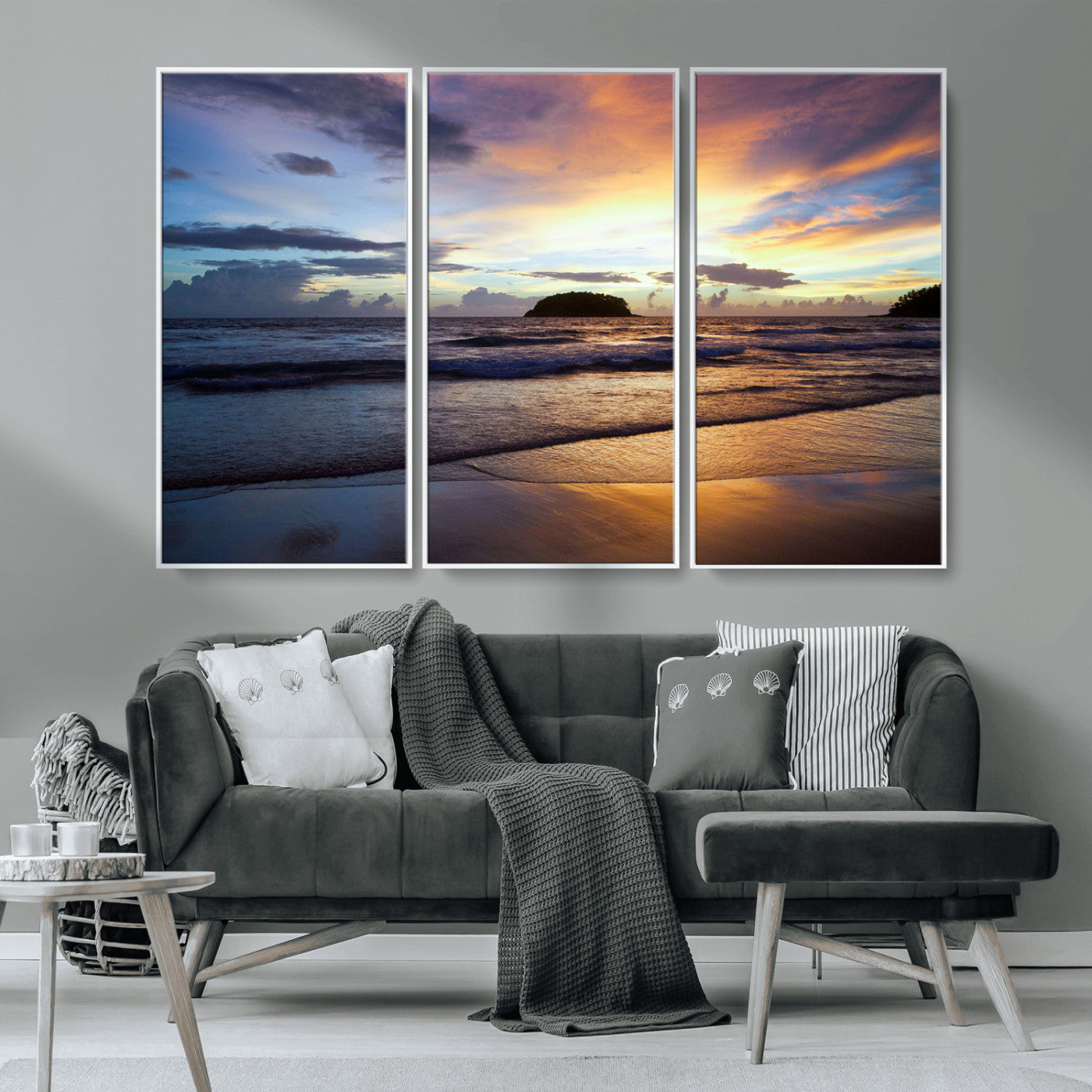 36714356-MGV-CV-36X24-Beach Sunset Wall Art Canvas Print, Framed Ocean Waves Art Picture Print, Tropical Seascape Perfect Coastal Serenity Decor Artwork