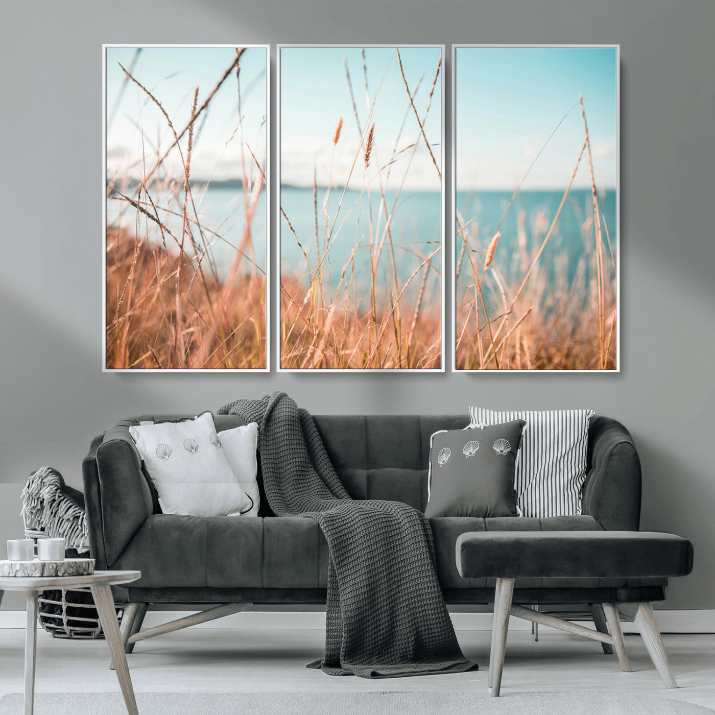 36108696-MGV-CV-36X24-Coastal Grass Wall Art – Serene Ocean View Canvas Print, Beach Nature Photography Decor for Living Room, Bedroom, Office or Modern