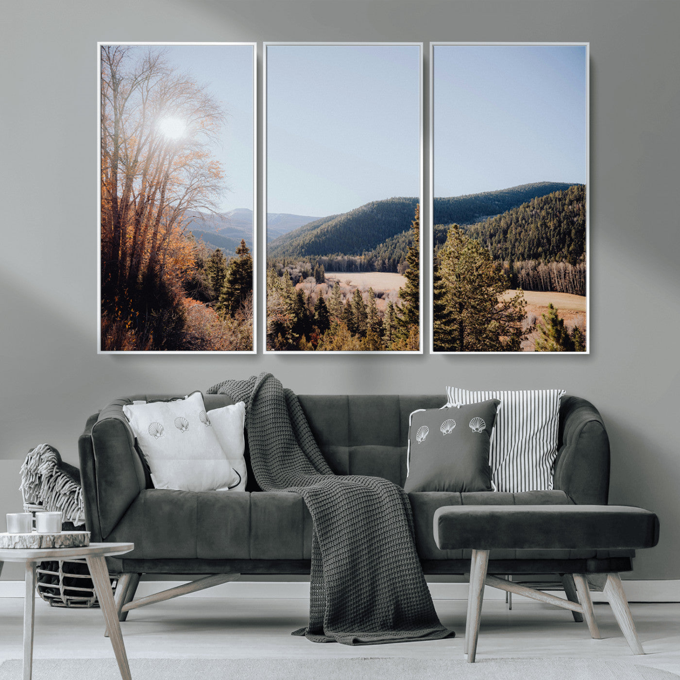 52941305-MGV-CV-36X24-Rustic Landscape Wall Art Canvas Print, Framed Serene Valley Art Picture Print, Pine Tree Horizon Perfect Rustic Cabin Decor