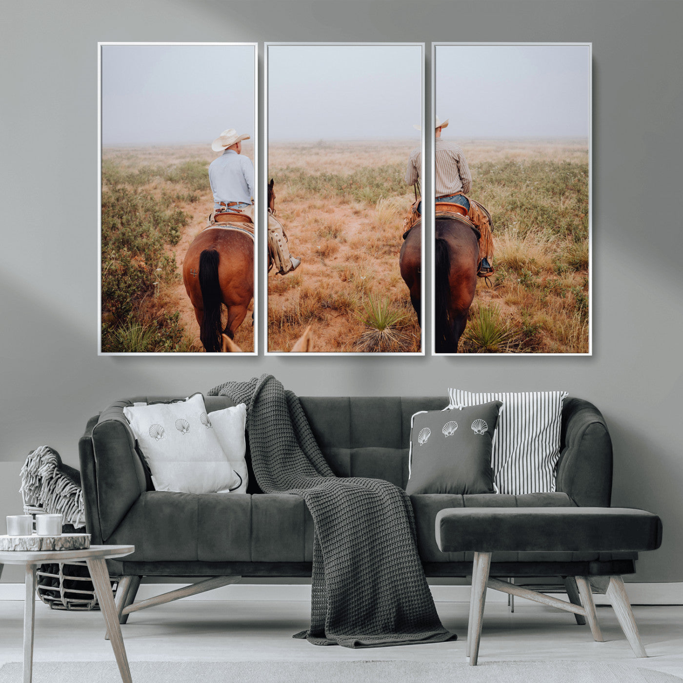 54943176-MGV-CV-36X24-Cowboy Wall Art Wall Art Canvas Print, Framed Western Canvas Art Picture Print, Rustic Ranch Scene Perfect Rustic Western Decor