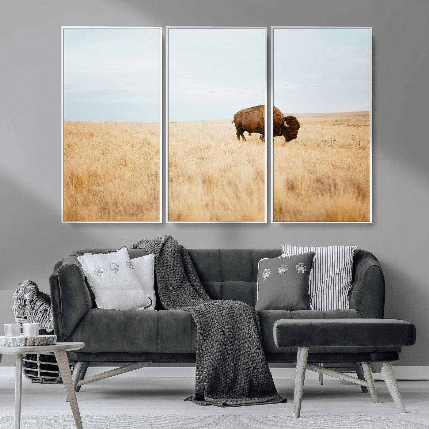 61392510-MGV-CV-36X24-Buffalo Wall Art Wall Art Canvas Print, Framed Western Wildlife Decor Art Picture Print, Rustic Farmhouse Art Perfect Rustic