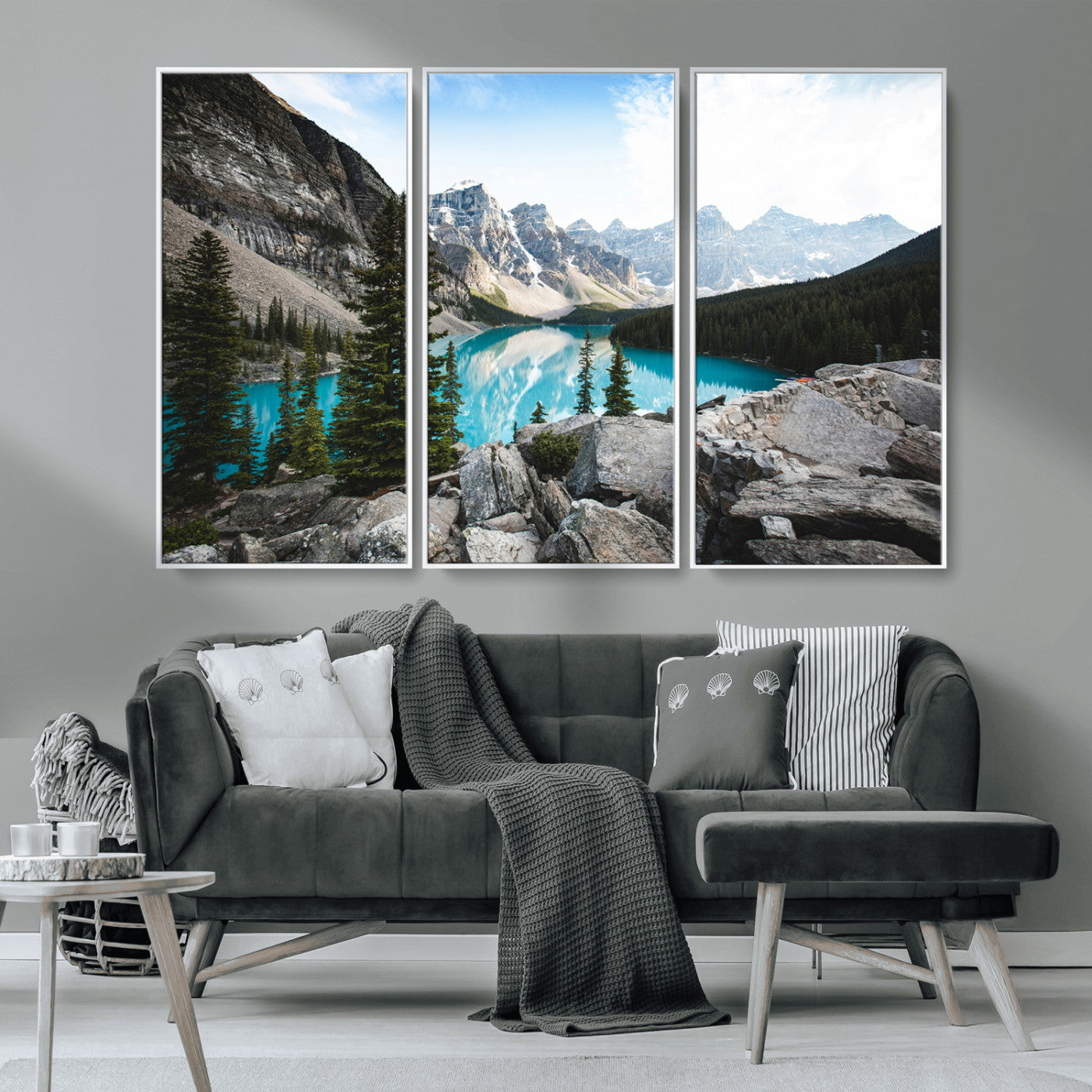 98014896-MGV-CV-36X24-Canadian Rockies Wall Art Canvas Print, Framed Mountain Landscape Art Picture Print, Turquoise Water Perfect Scandinavian