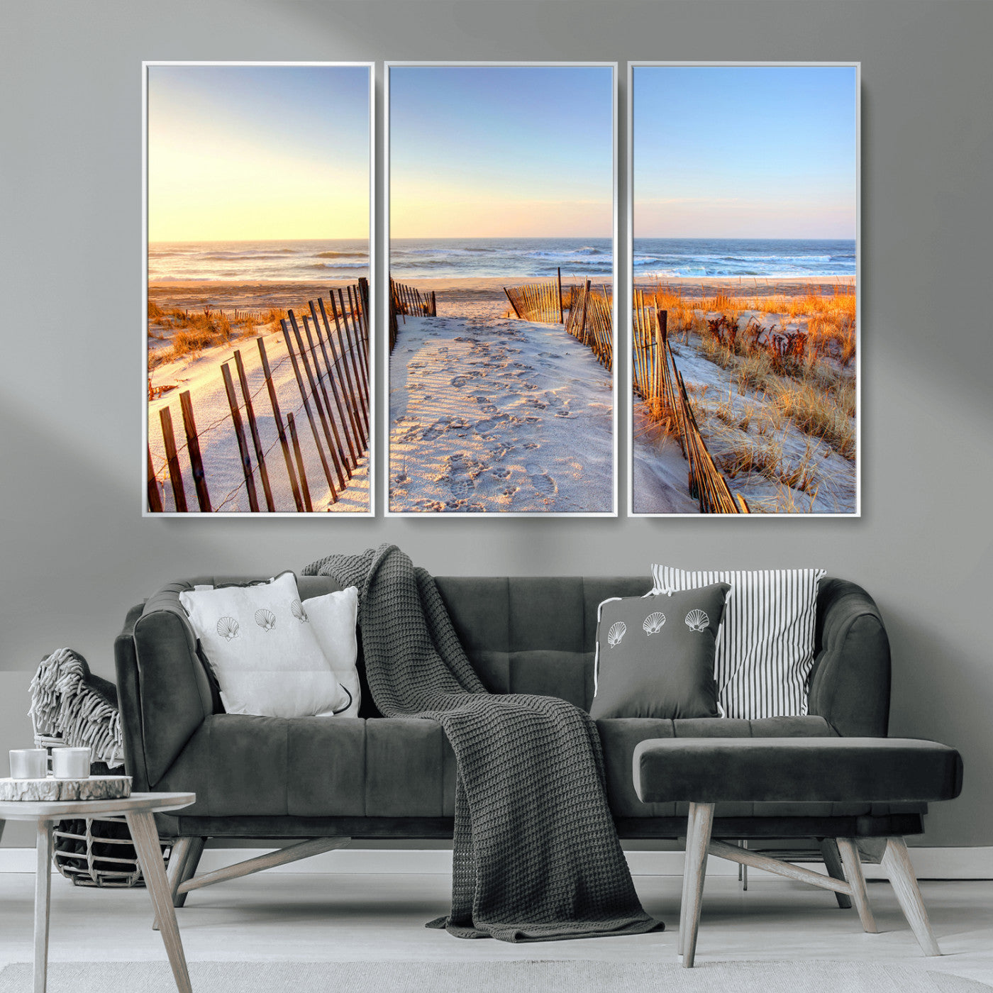73351887-MGV-CV-36X24-Ocean Sunset Wall Art Wall Art Canvas Print, Framed Nautical Photography Art Picture Print, Summer Beach House Decor Perfect