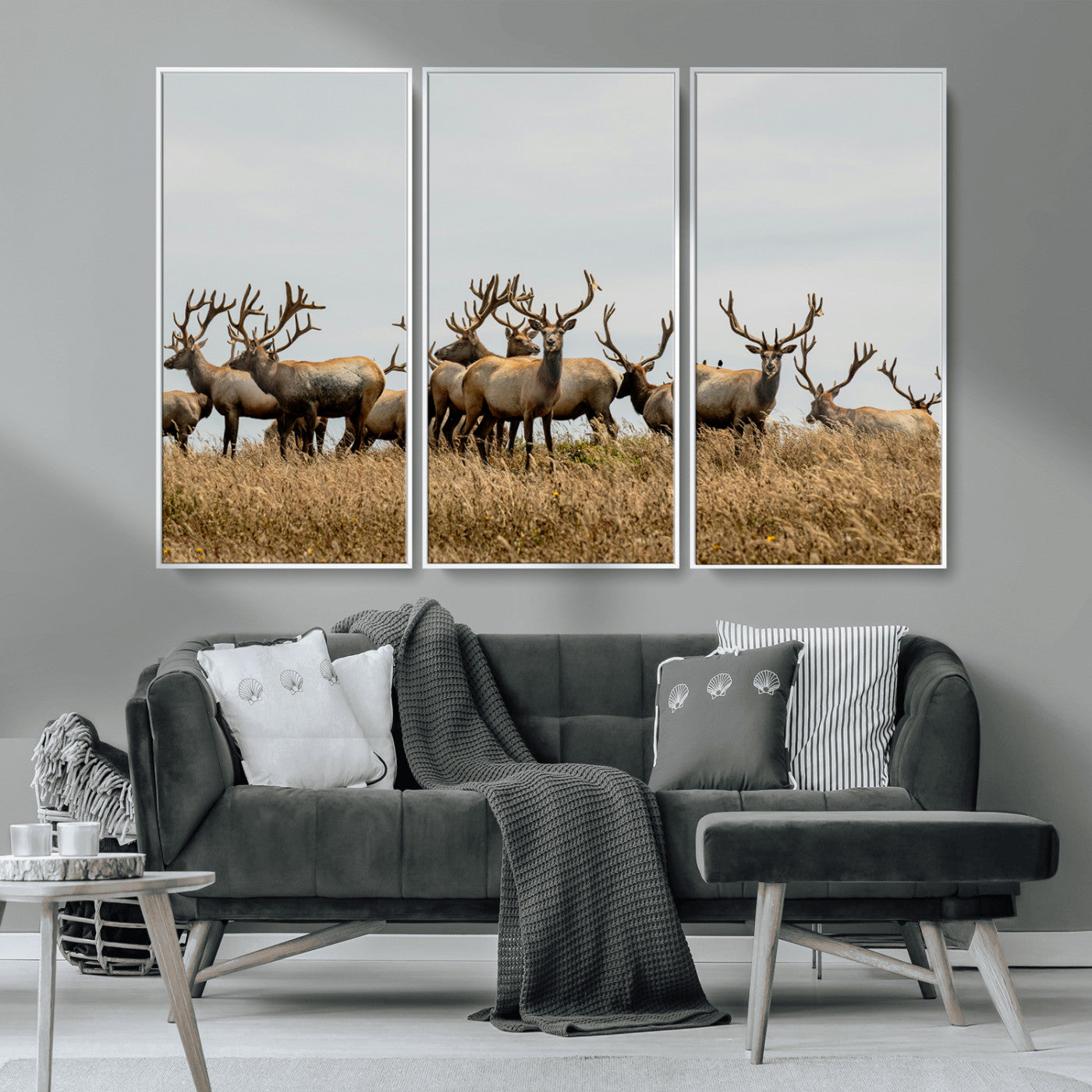 42170220-MGV-CV-36X24-Elk Herd Wall Art Canvas Print, Framed Wildlife Photography Art Picture Print, Majestic Antlers Perfect Rustic Wildlife Decor