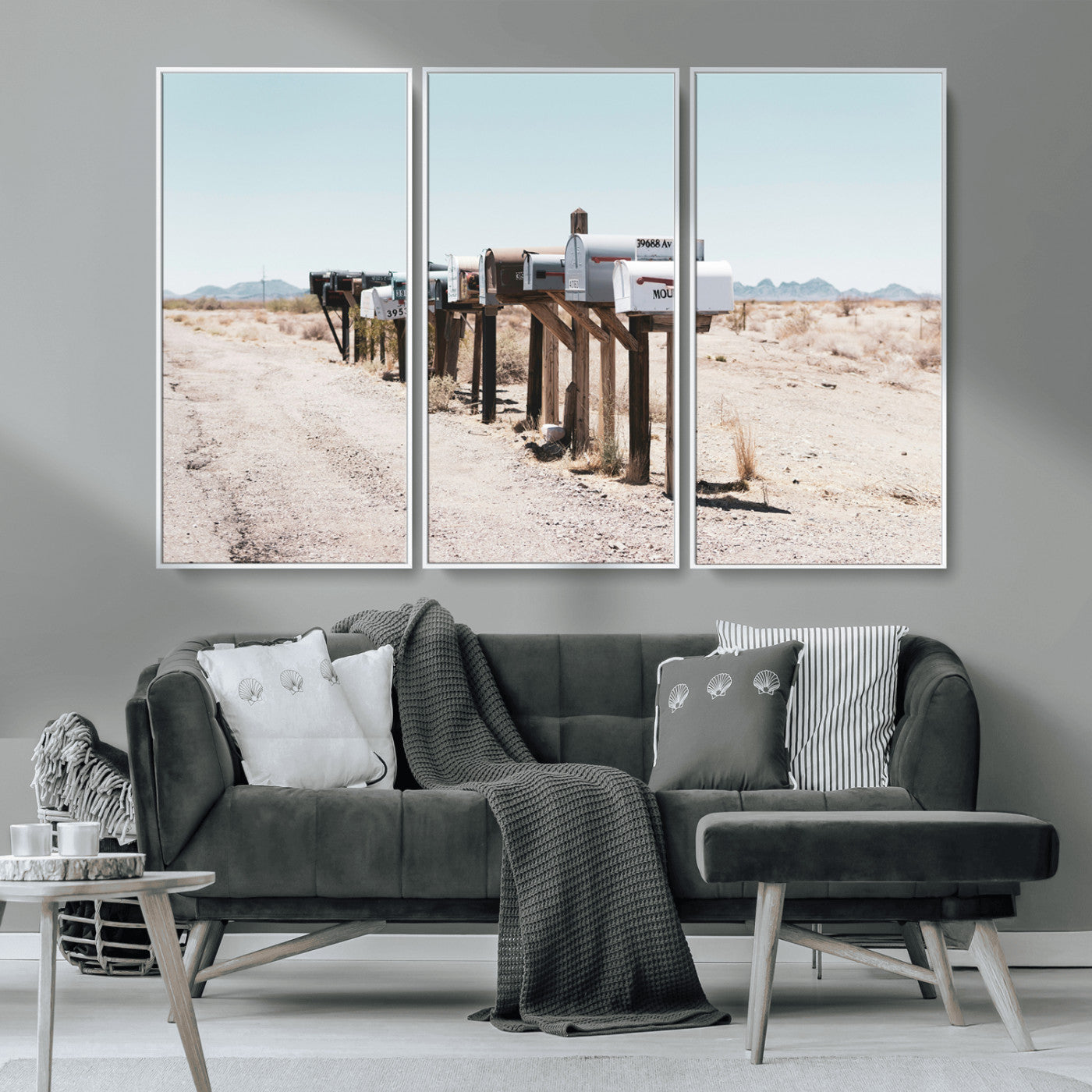 54616109-MGV-CV-36X24-Desert Mailboxes Wall Art – Rustic Rural Roadside Photography Canvas Print, American Southwest Landscape Home Decor for Living