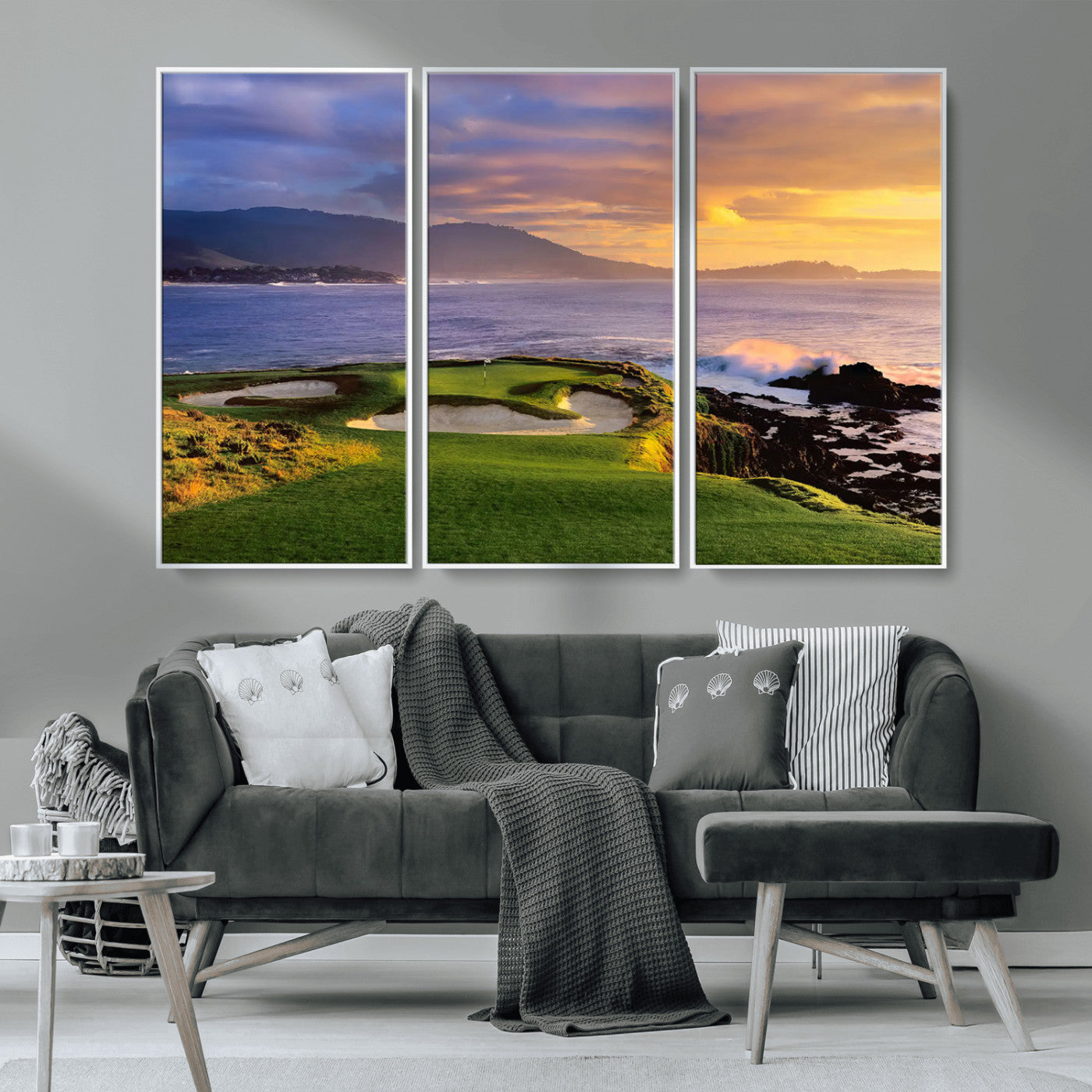 39644075-MGV-CV-36X24-Golf Course Wall Art – Coastal Sunset Canvas Print, Scenic Oceanfront Fairway Landscape Decor for Office, Man Cave, or Living Room