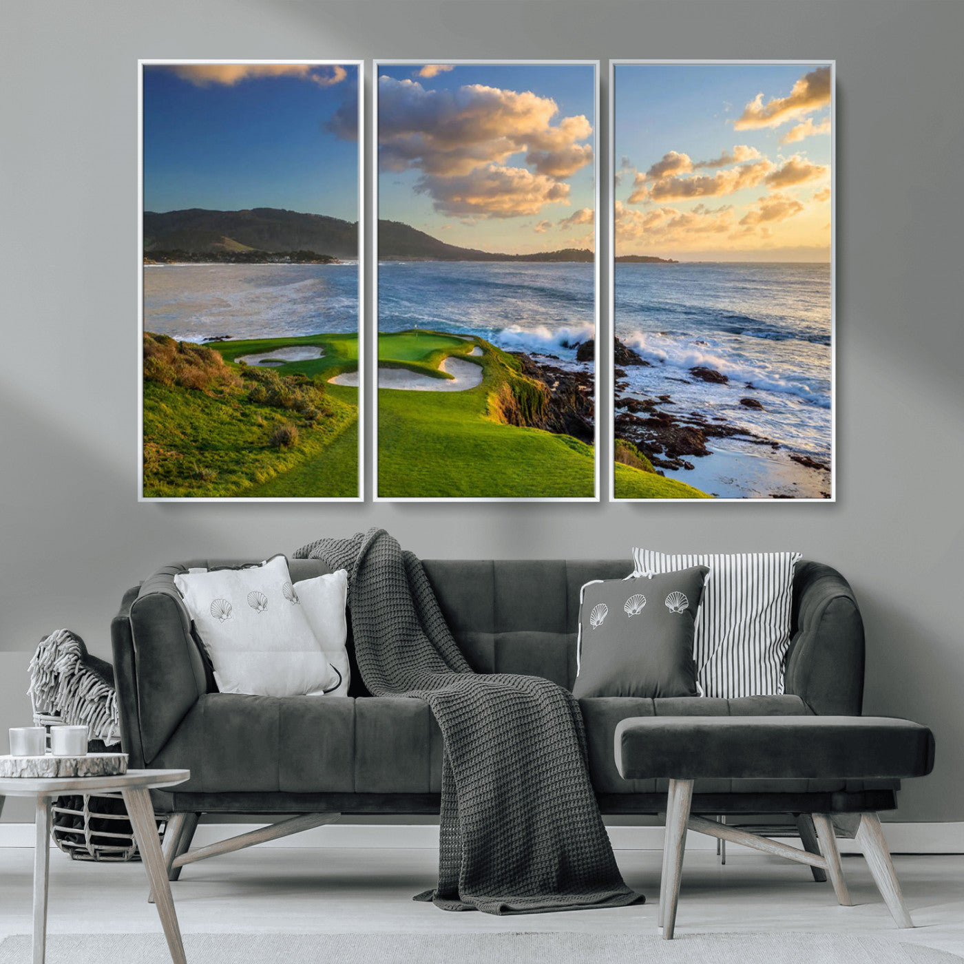 50107048-MGV-CV-36X24-Golf Course Wall Art – Coastal Ocean View Canvas Print, Scenic Fairway Landscape Decor for Office, Man Cave, Bedroom, or Living