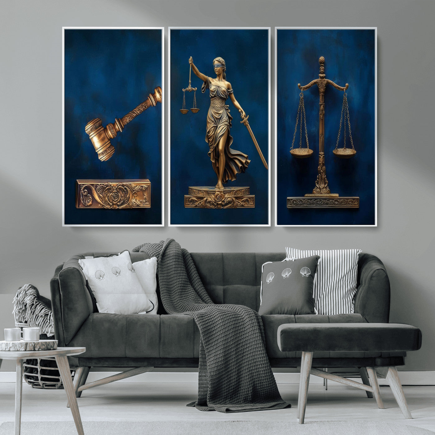 91629053-MGV-FC-48X32-3P_White-Lady Justice Wall Art – Golden Gavel and Scales Canvas Print, Elegant Legal Office Decor for Lawyers, Judges, Courtroom or Study