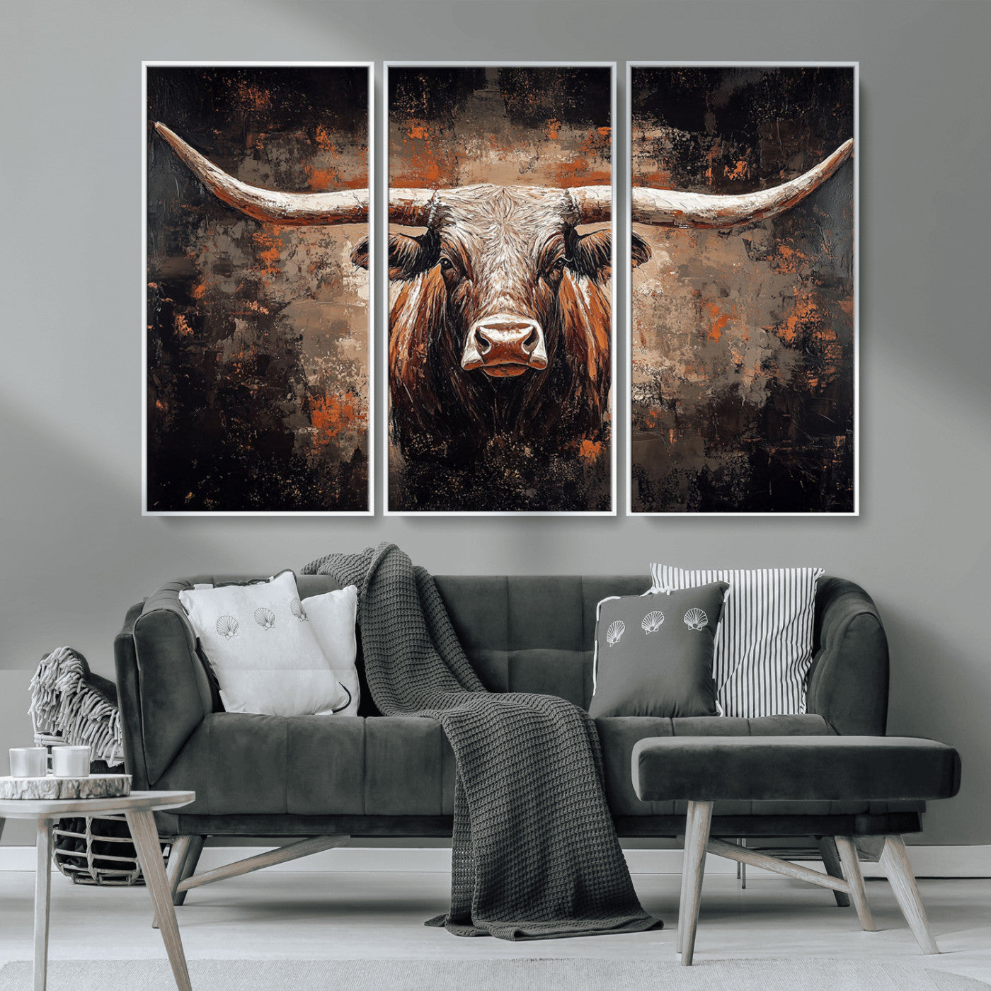 24779067-MGV-CV-36X24-Longhorn Bull Wall Art – Western Rustic Canvas Print, Bold Cowboy Cattle Painting for Ranch House, Farmhouse, Office, or Living