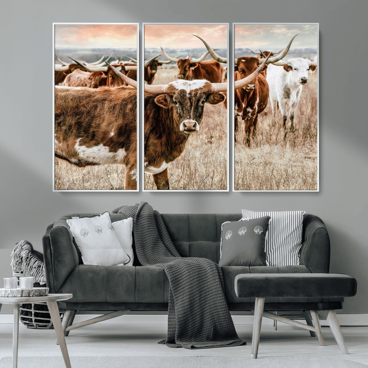 47758300-MGV-CV-36X24-Texas Longhorn Cattle Wall Art – Rustic Western Herd Canvas Print, Cowboy Ranch Farmhouse Decor for Living Room, Office, or