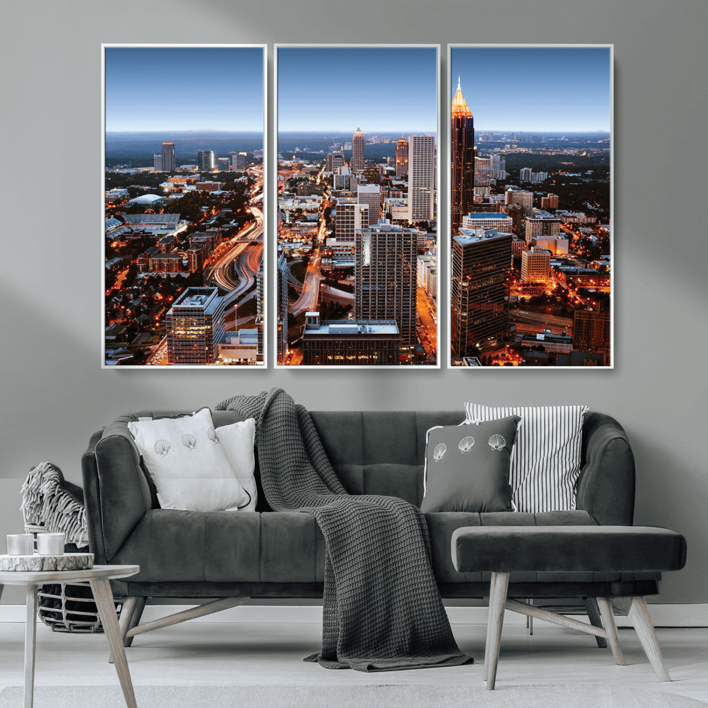 25096967-MGV-CV-36X24-Atlanta Skyline Wall Art – Vibrant Cityscape Canvas Print, Modern Night Lights Urban Decor for Office, Living Room, or Apartment