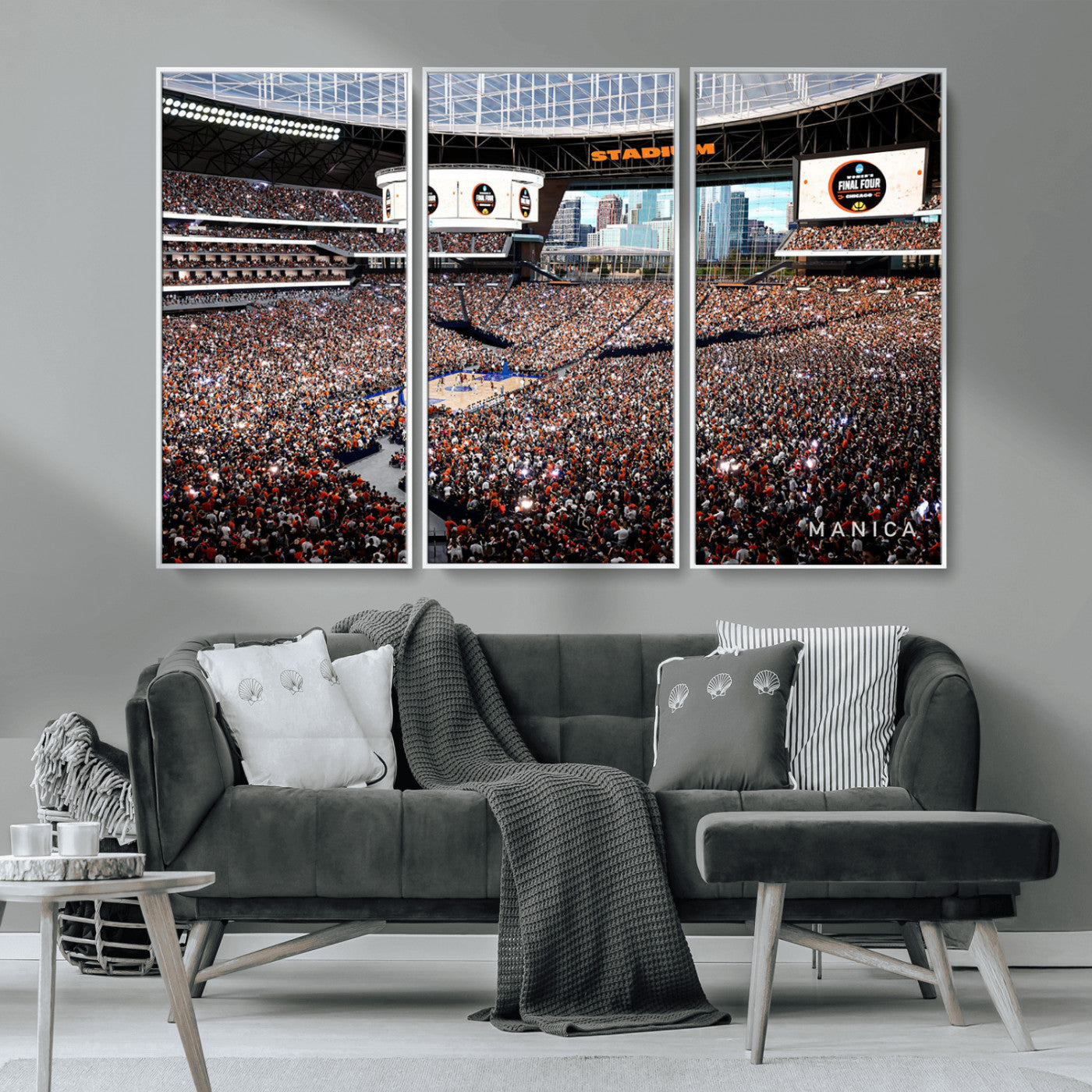 38616413-MGV-FC-48X32-3P_White-Chicago Dome Stadium Wall Art – Futuristic Basketball Final Four Arena Canvas Print, Modern Sports Fan Decor for Man Cave or