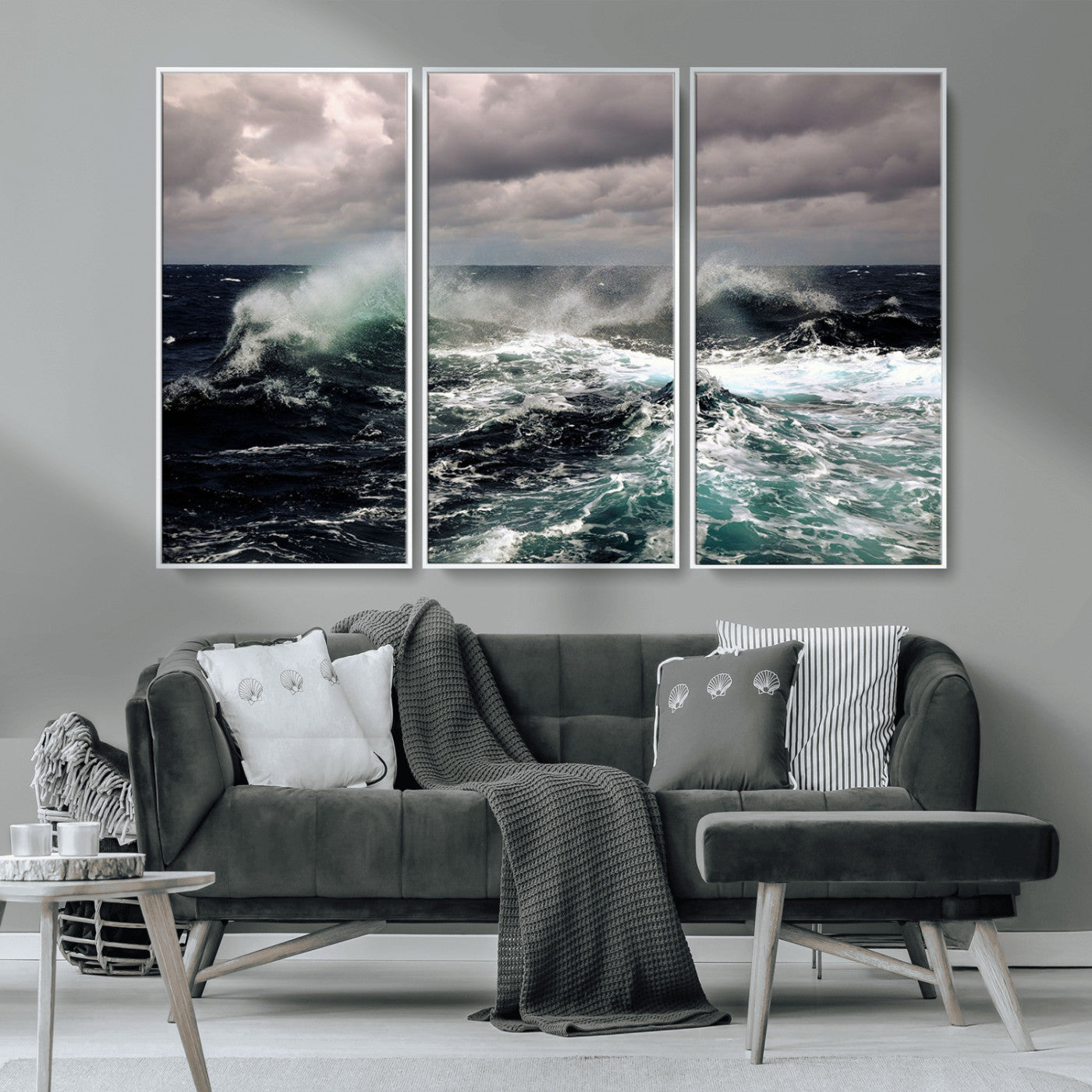 38622353-MGV-CV-36X24-Stormy Ocean Waves Canvas Wall Art – Framed Turbulent Sea Print, Large Nature Canvas for Coastal, Living Room, or Office Spaces