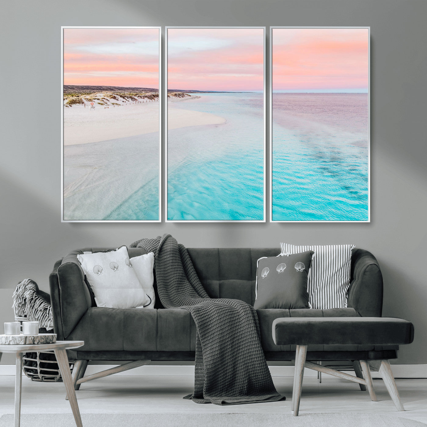 41613614-MGV-CV-36X24-Beach Sunset Wall Art – Pastel Ocean Canvas Print, Turquoise Water and Pink Sky Photography Decor for Bedroom, Living Room, Office