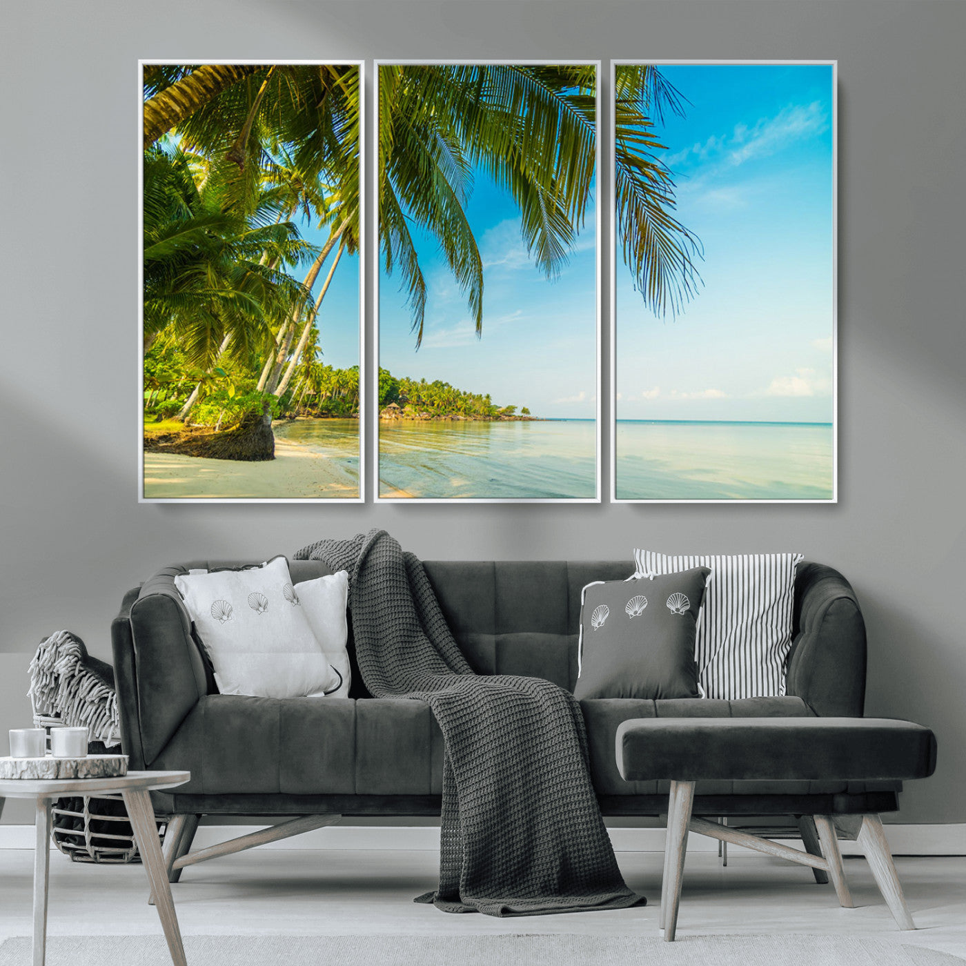 65056721-MGV-CV-36X24-Tropical Beach Wall Art – Palm Tree Coastal Photography Print, Relaxing Ocean Paradise Landscape, Island Seascape Home or Office