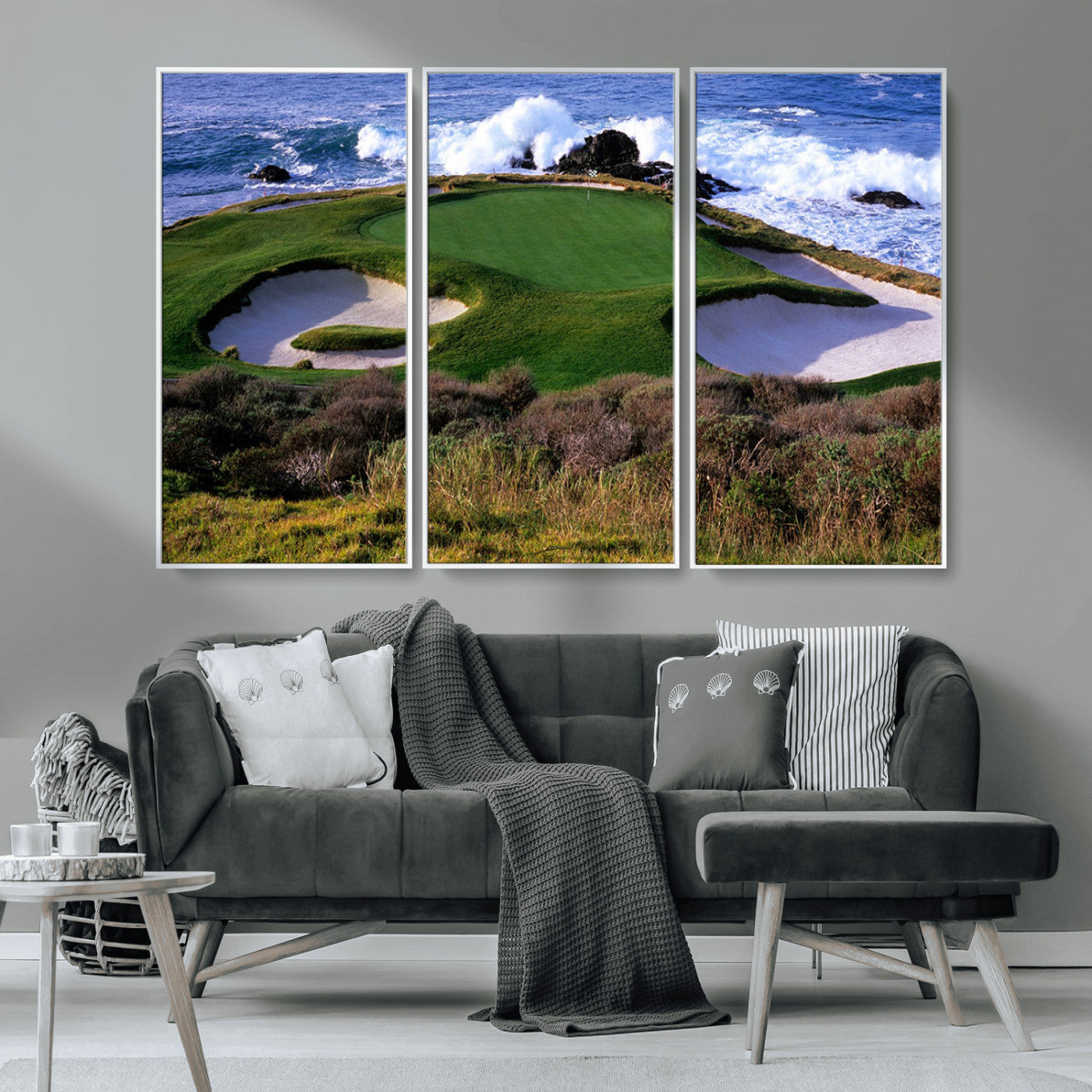 22776914-MGV-CV-36X24-Golf Course Wall Art – Oceanfront Green Canvas Print, Coastal Pebble Beach Photography Sports Decor for Living Room, Office, Man