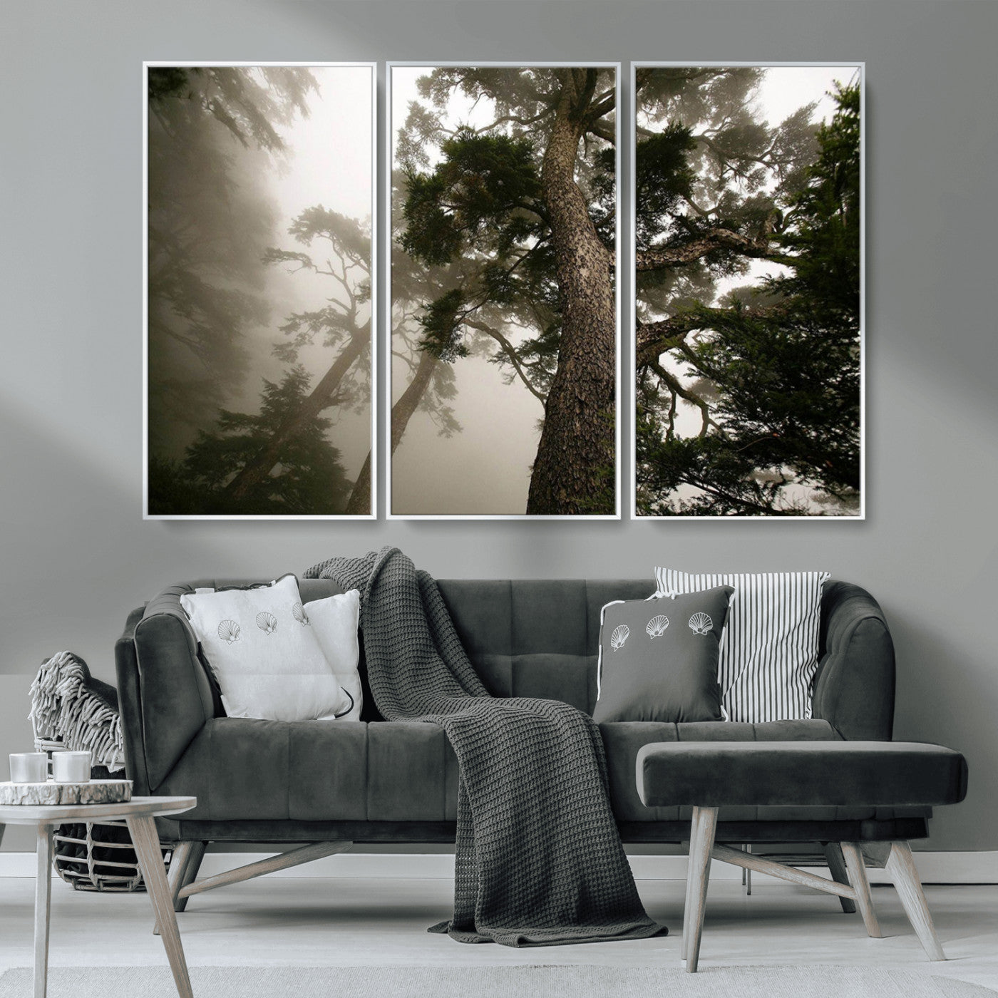 87969493-MGV-CV-36X24-Forest Wall Art – Misty Tall Trees Canvas Print, Dramatic Woodland Photography Decor for Bedroom, Living Room, Office, Cabin,