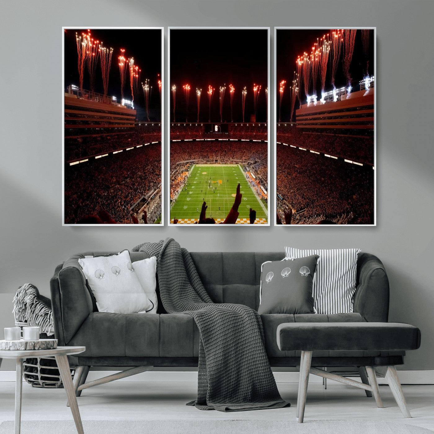 73358115-MGV-CV-36X24-Neyland Stadium Wall Art – Panoramic Tennessee Volunteers Night Game Canvas Print, Fireworks Football Celebration Sports Decor for