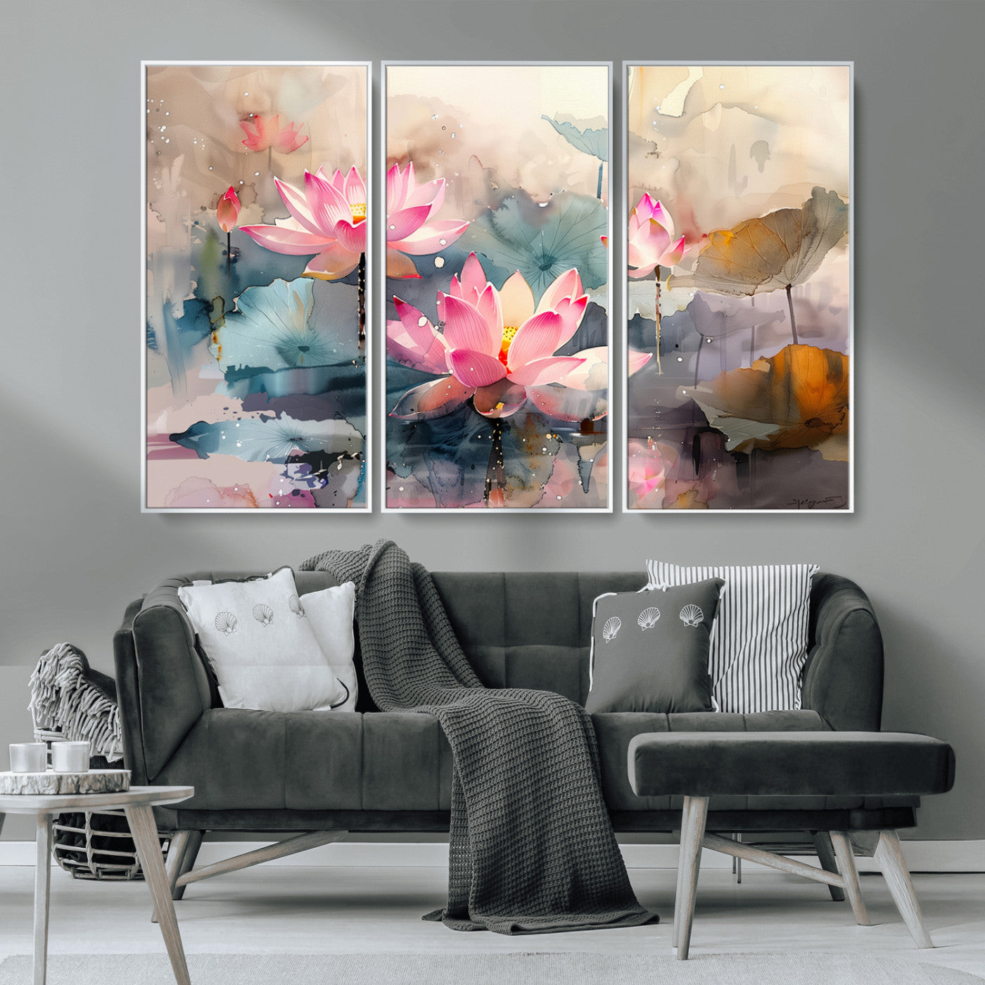18414-MGV-CV-36X24-Pink Lotus Wall Art Canvas Print, Framed Water Lily Art Picture Print, Dreamy Floral Perfect Dreamy Botanical Decor Artwork