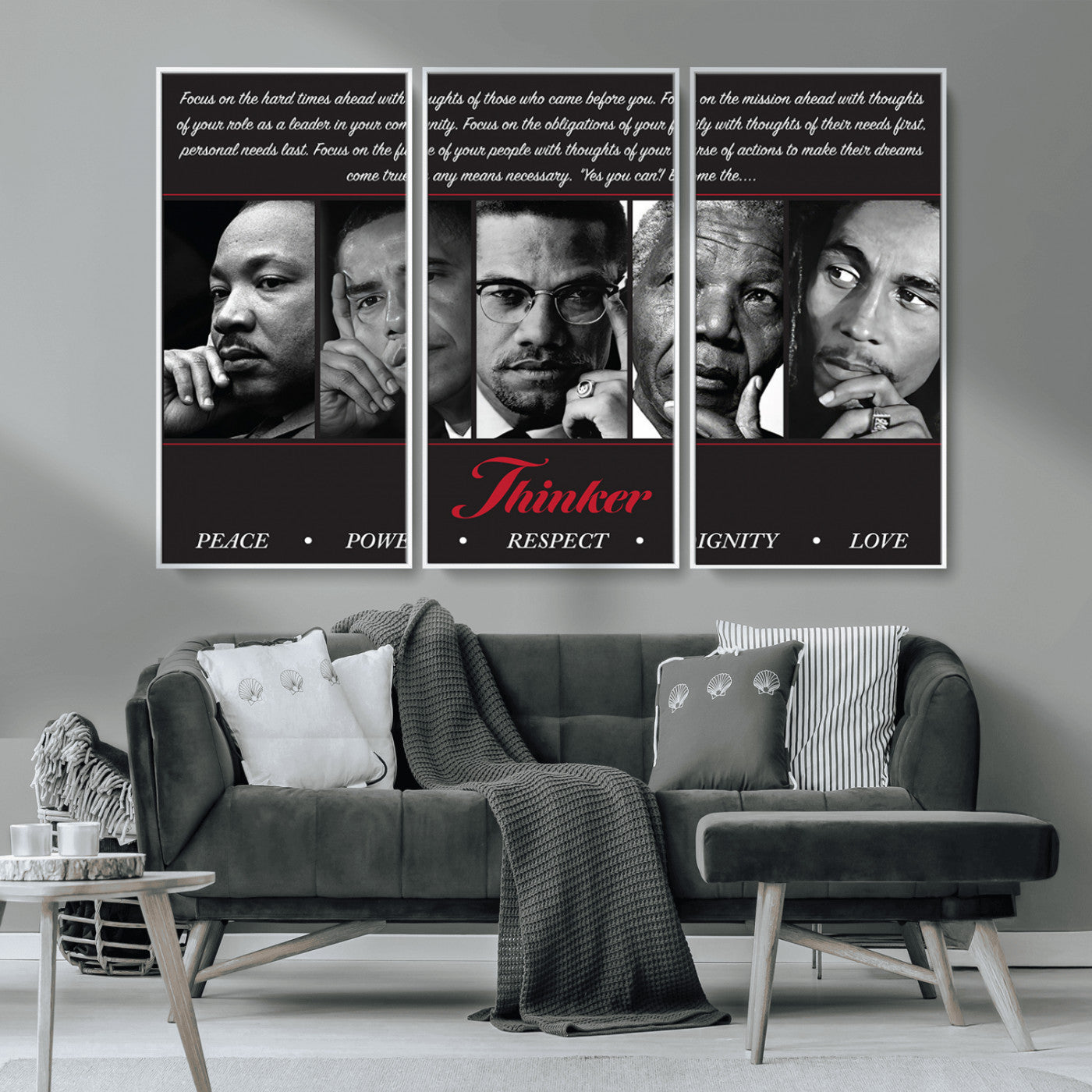 45112-MGV-FC-48X32-3P_White-Black Icons Wall Art Canvas Print, Framed Thinker Art Picture Print, Motivational Quote Perfect Cultural Modern Decor Artwork