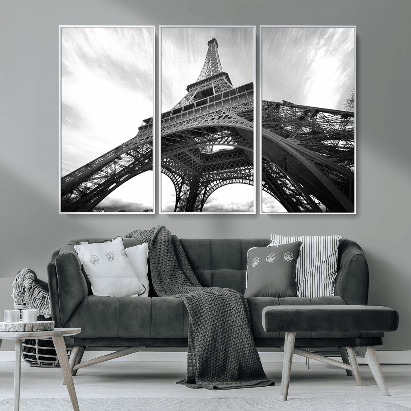 40006-MGV-CV-36X24-Eiffel Tower Wall Art – Black and White Architectural Photo Print, Paris Inspired Decor for Bedroom, Office, Studio or Modern