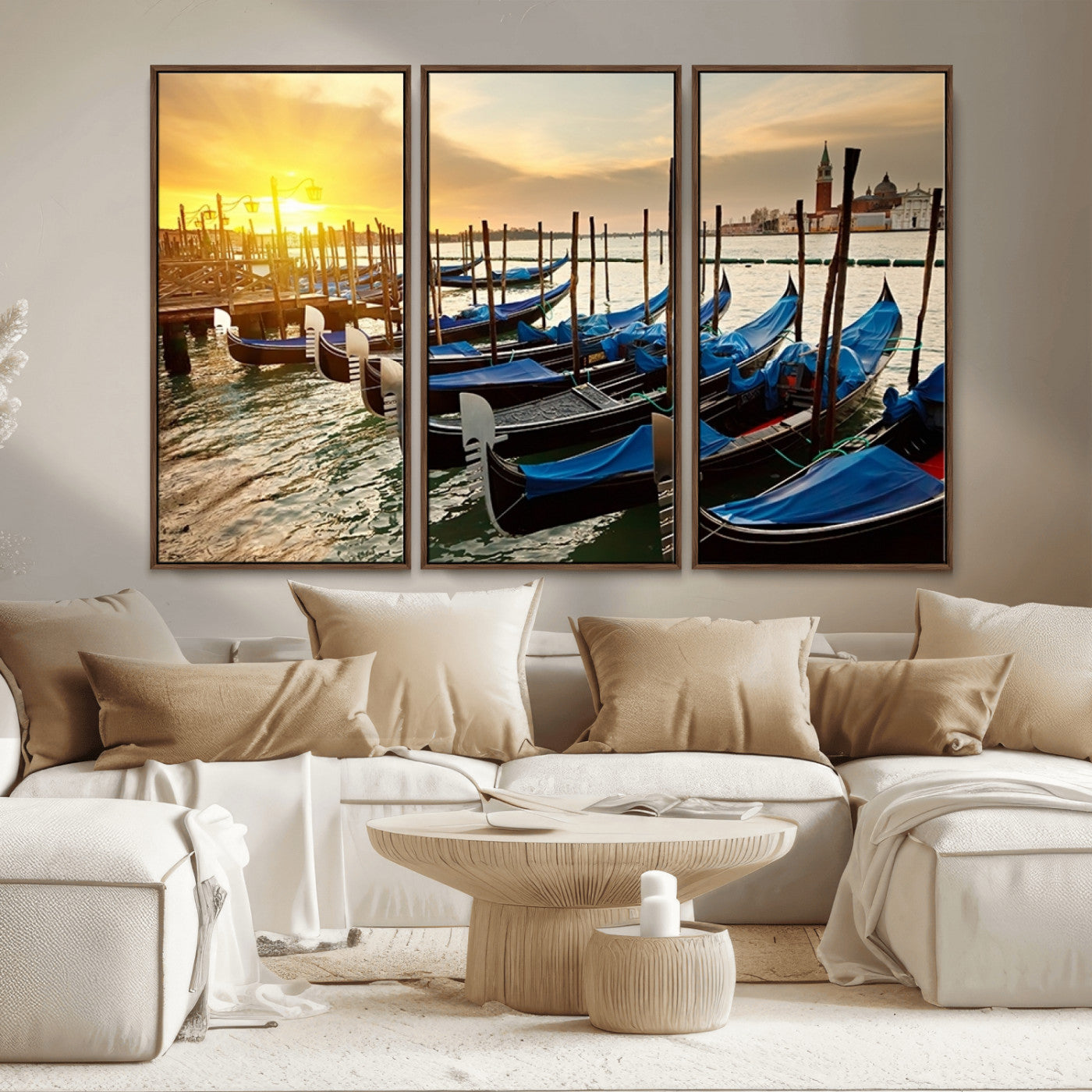 25872-MGV-CV-36X24-Venetian Gondola Dock Wall Art – Serene Sunset Canal Canvas Print, Tranquil Water Travel Decor for Office, Living Room, or Man