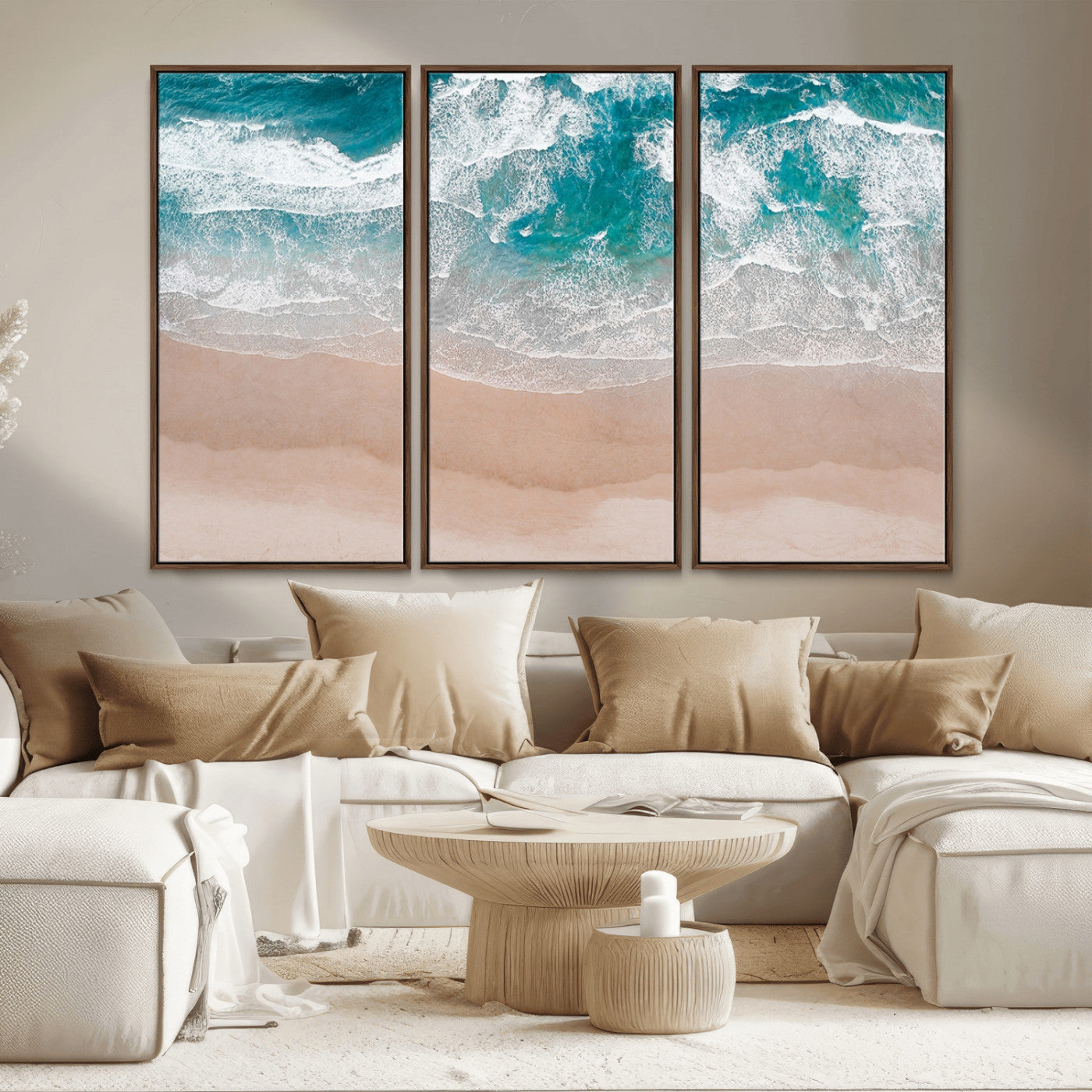 39236-MGV-CV-36X24-Ocean Beach Wall Art – Aerial View of Waves and Sand Canvas Print, Coastal Home Decor for Living Room, Bedroom, Office or Beach