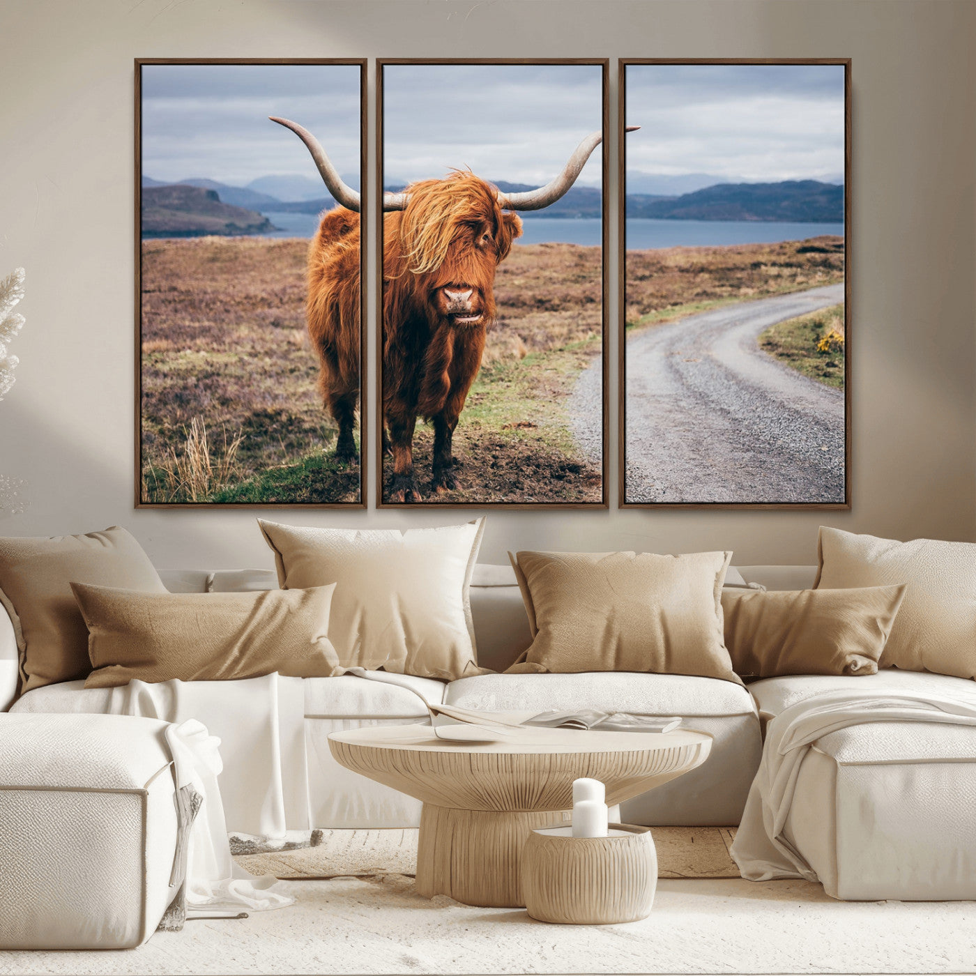 56121-MGV-CV-36X24-Rustic Highland Cow Wall Art – Panoramic Nature Canvas Print, Perfect Decor for Home, Office, Living Room or Man Cave