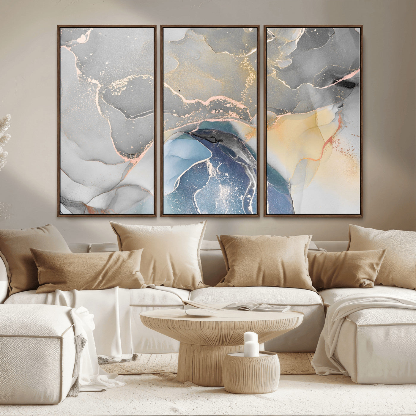 63211-MGV-CV-36X24-Abstract Fluid Art Wall Decor – Blue, Gray & Gold Canvas Print, Modern Home and Office Wall Art Decor for Living Room, Bedroom or