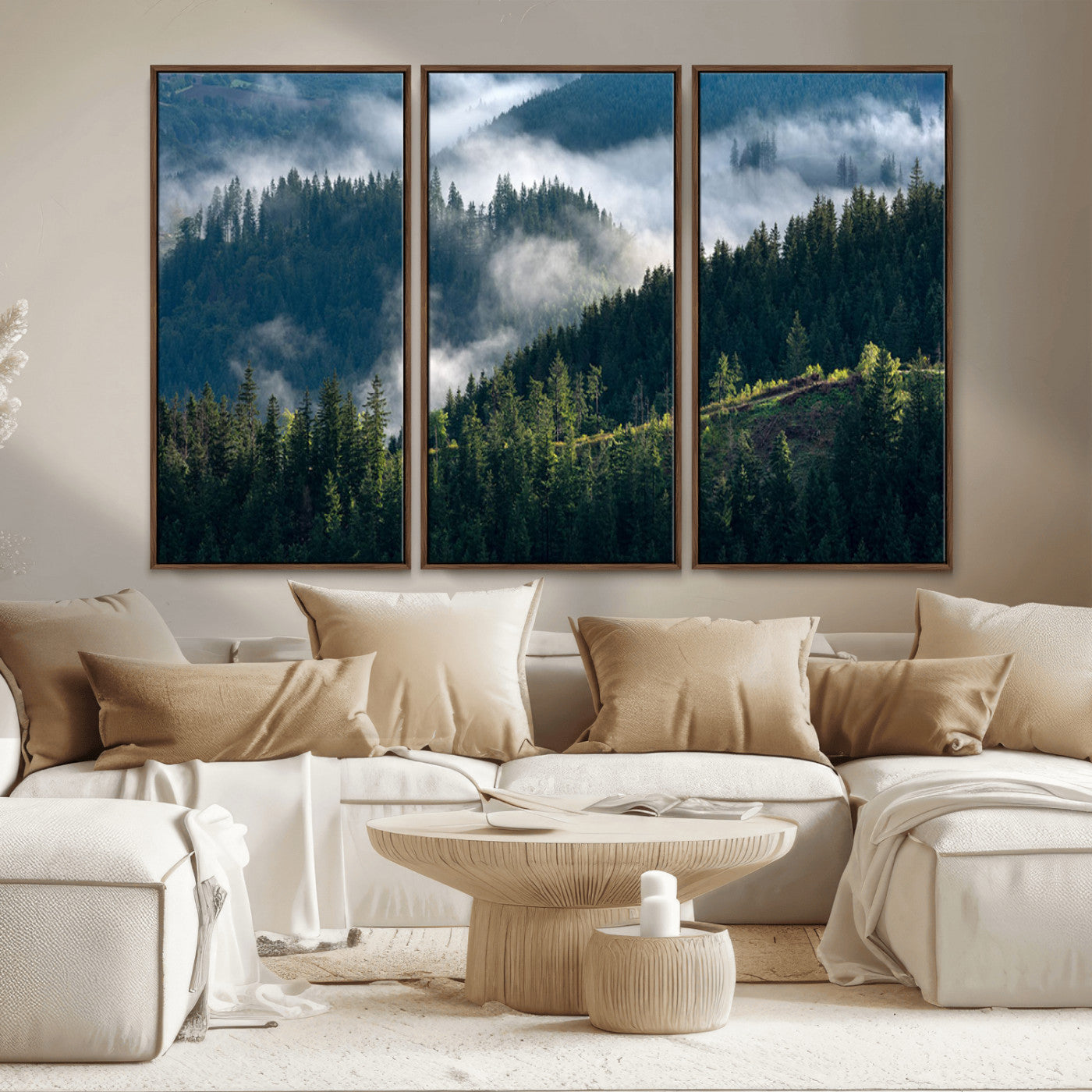 55972-MGV-CV-36X24-Whispering Pines Wall Art – Panoramic Misty Forest Canvas Print, Serene Nature Decor for Home, Office or Cabin Retreat