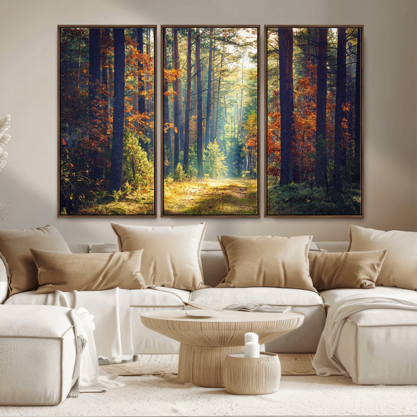 86249-MGV-CV-36X24-Sunlit Autumn Forest Path Wall Art – Peaceful Nature Scene with Fall Foliage, Calming Woods Decor for Home or Office
