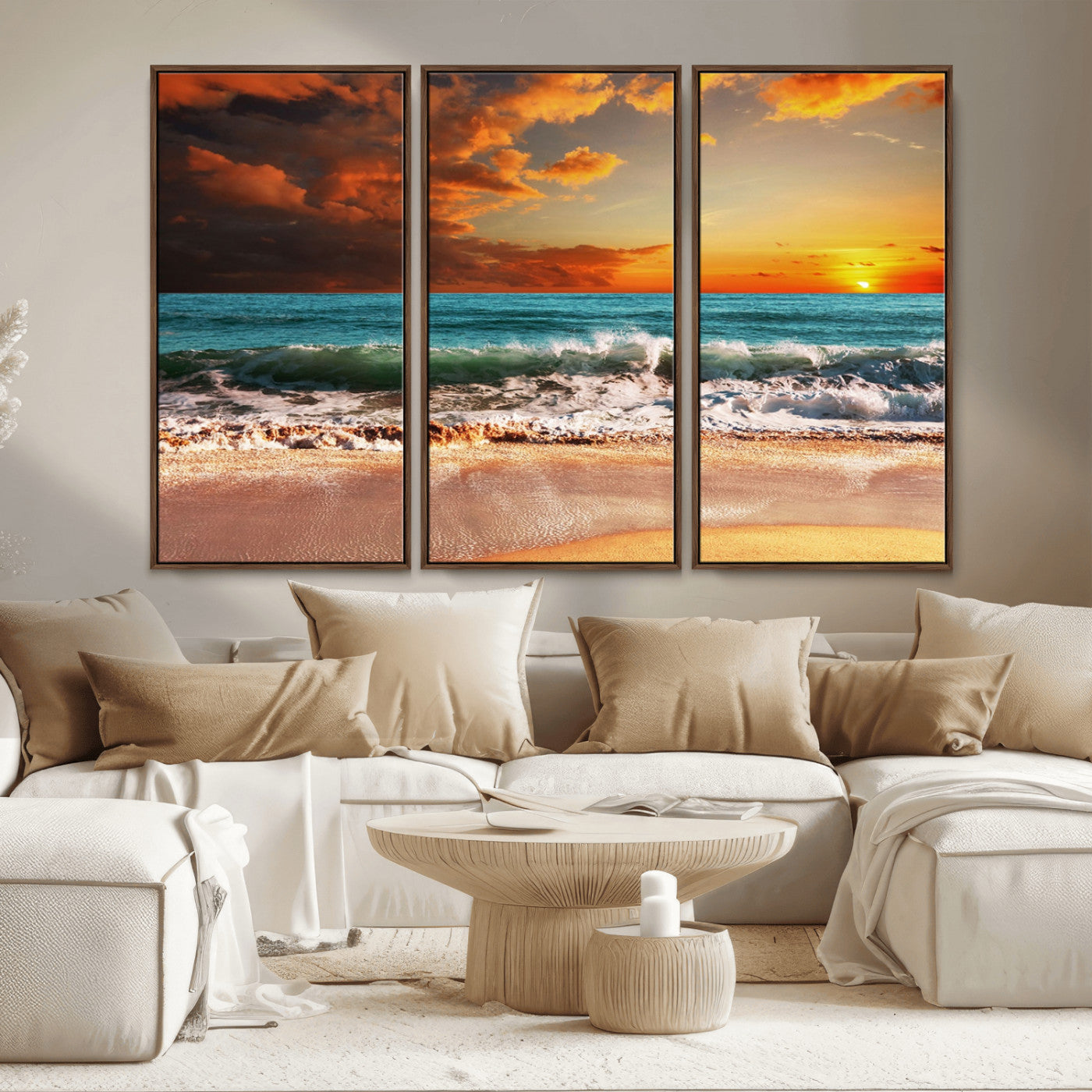 72948-MGV-CV-36X24-Ocean Sunset Wave Wall Art – Dramatic Seascape Canvas Print with Golden Sky and Crashing Waves, Coastal Beach Decor for Living