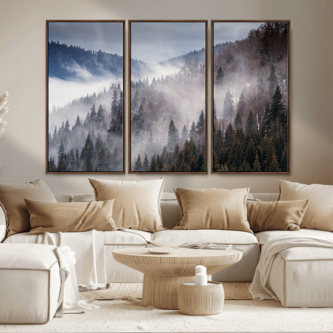 18459-MGV-CV-36X24-Misty Pine Forest Wall Art – Serene Mountain Landscape Canvas Print, Tranquil Nature Artwork for Living Room, Bedroom, Cabin or