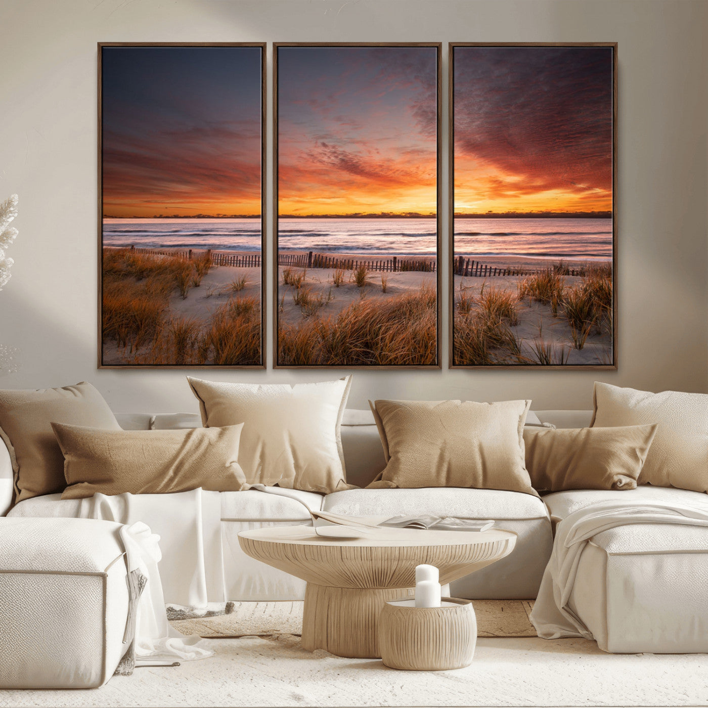 90176-MGV-CV-36X24-Beach Sunset Wall Art – Coastal Sand Dune Canvas Print with Ocean Waves and Dramatic Sky, Seaside Landscape Decor for Living Room