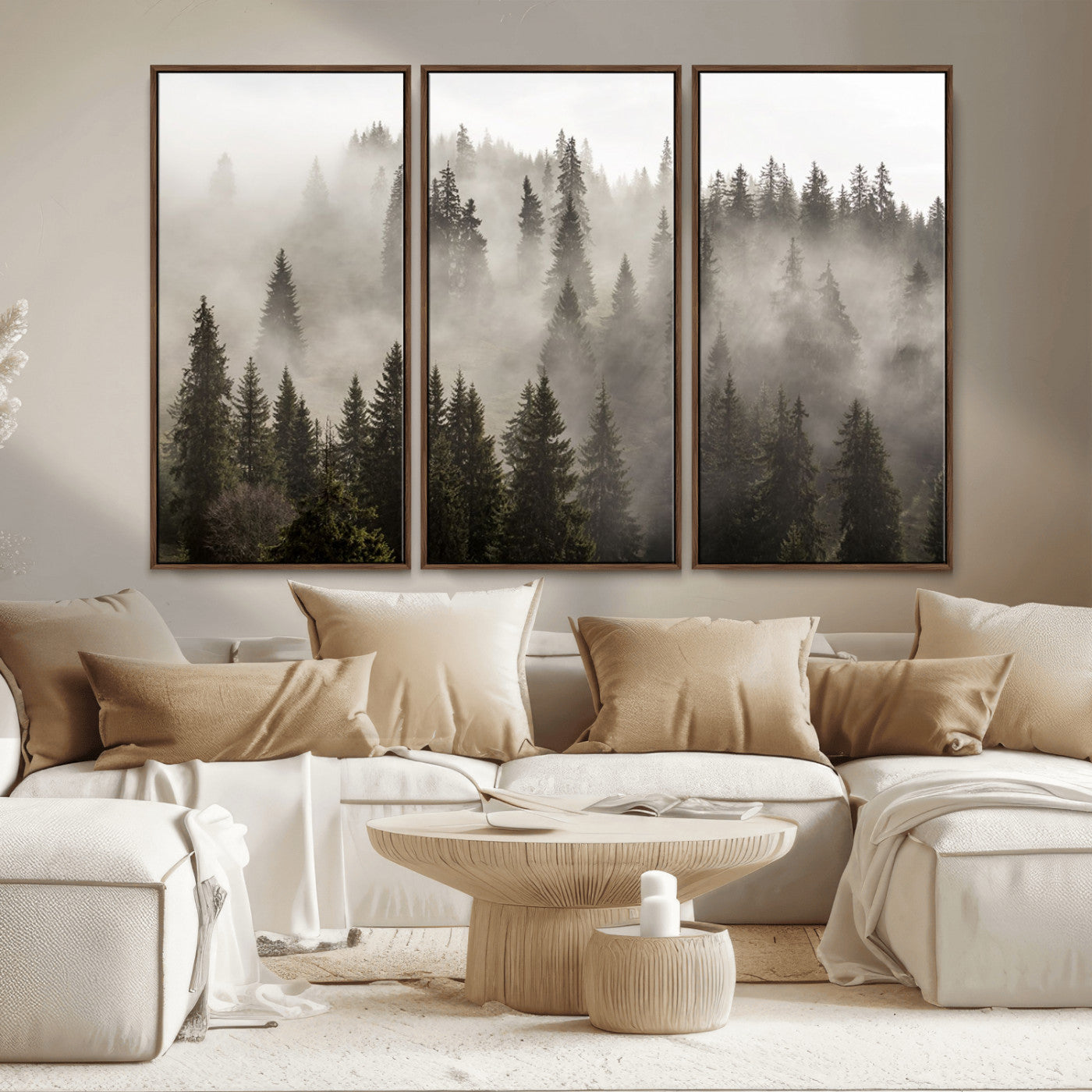 62862-MGV-CV-36X24-Misty Forest Wall Art – Tranquil Pine Tree Canvas Print with Mountain Fog, Nature Landscape Artwork for Living Room, Bedroom, or