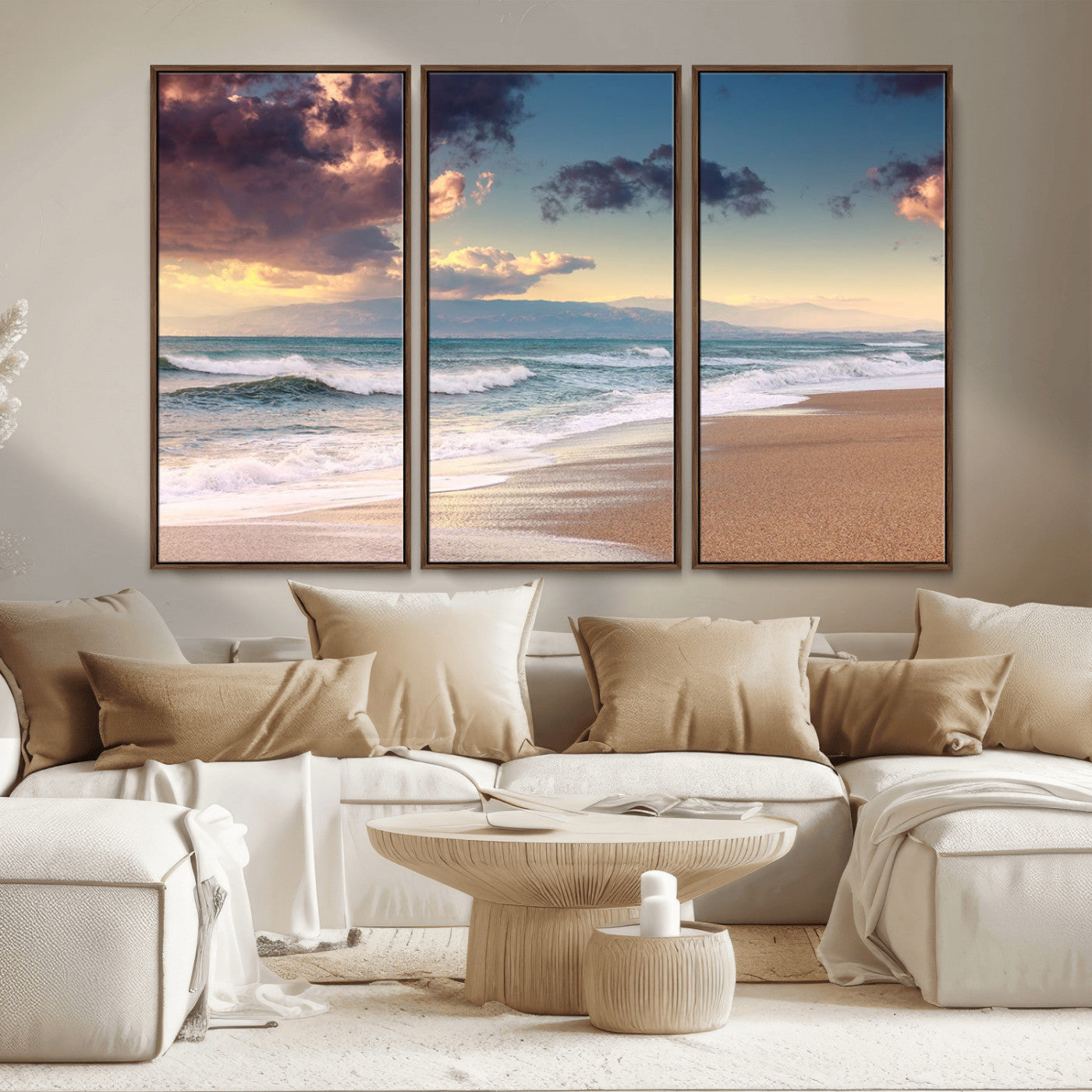 42253-MGV-CV-36X24-Serene Beach Waves Wall Art – Tranquil Ocean Horizon Canvas Print, Coastal Seascape Decor for Living Room or Office Wall