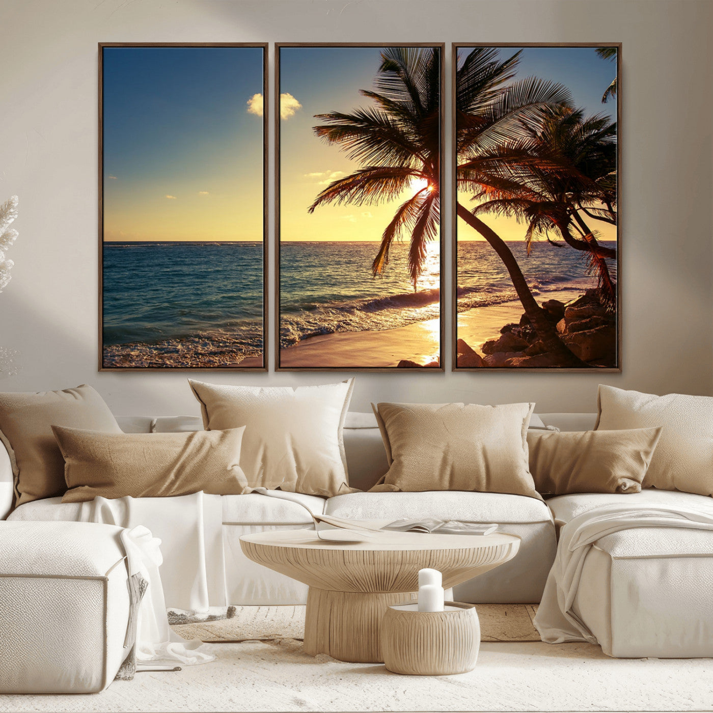 82710-MGV-CV-36X24-Palm Tree Sunset Beach Wall Art – Tropical Ocean Canvas Print, Coastal Paradise Seascape Decor for Living Room or Office Wall