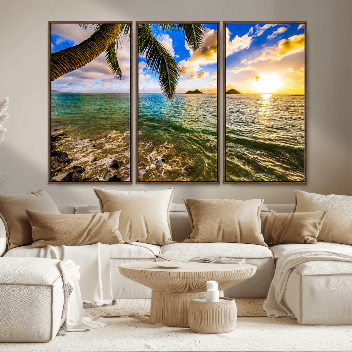 68606-MGV-CV-36X24-Tropical Palm Tree Ocean Wall Art – Sunset Beach Seascape Print, Coastal Paradise Decor for Living Room or Office