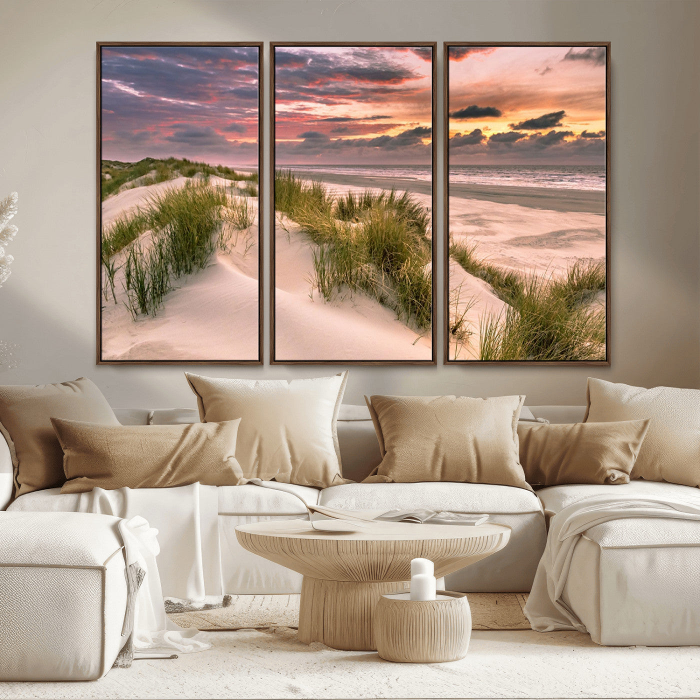 60570-MGV-CV-36X24-Beach Sunset Wall Art – Coastal Sand Dunes and Ocean Horizon Canvas Print, Tranquil Seascape Photography Decor for Living Room or