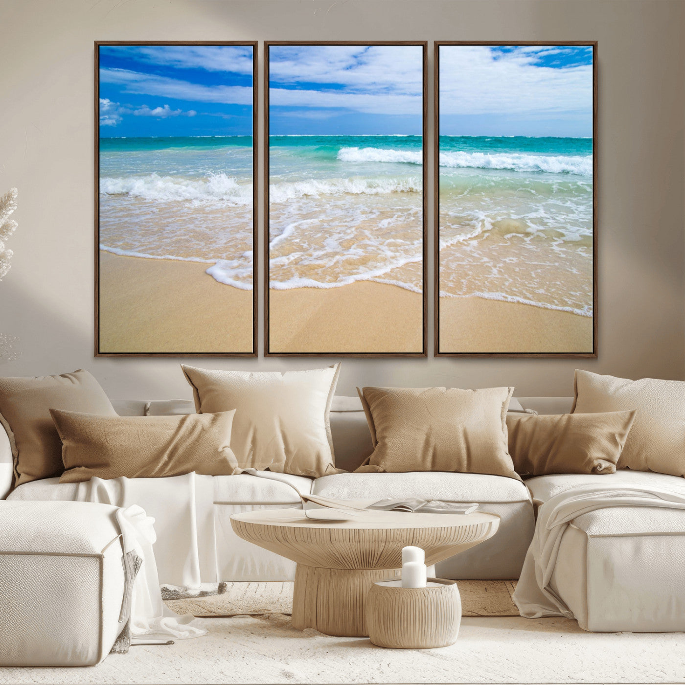 20660-MGV-CV-36X24-Ocean Wave Beach Wall Art – Serene Blue Sea and Sandy Shore Canvas Print, Coastal Landscape Photography Decor for Living Room or